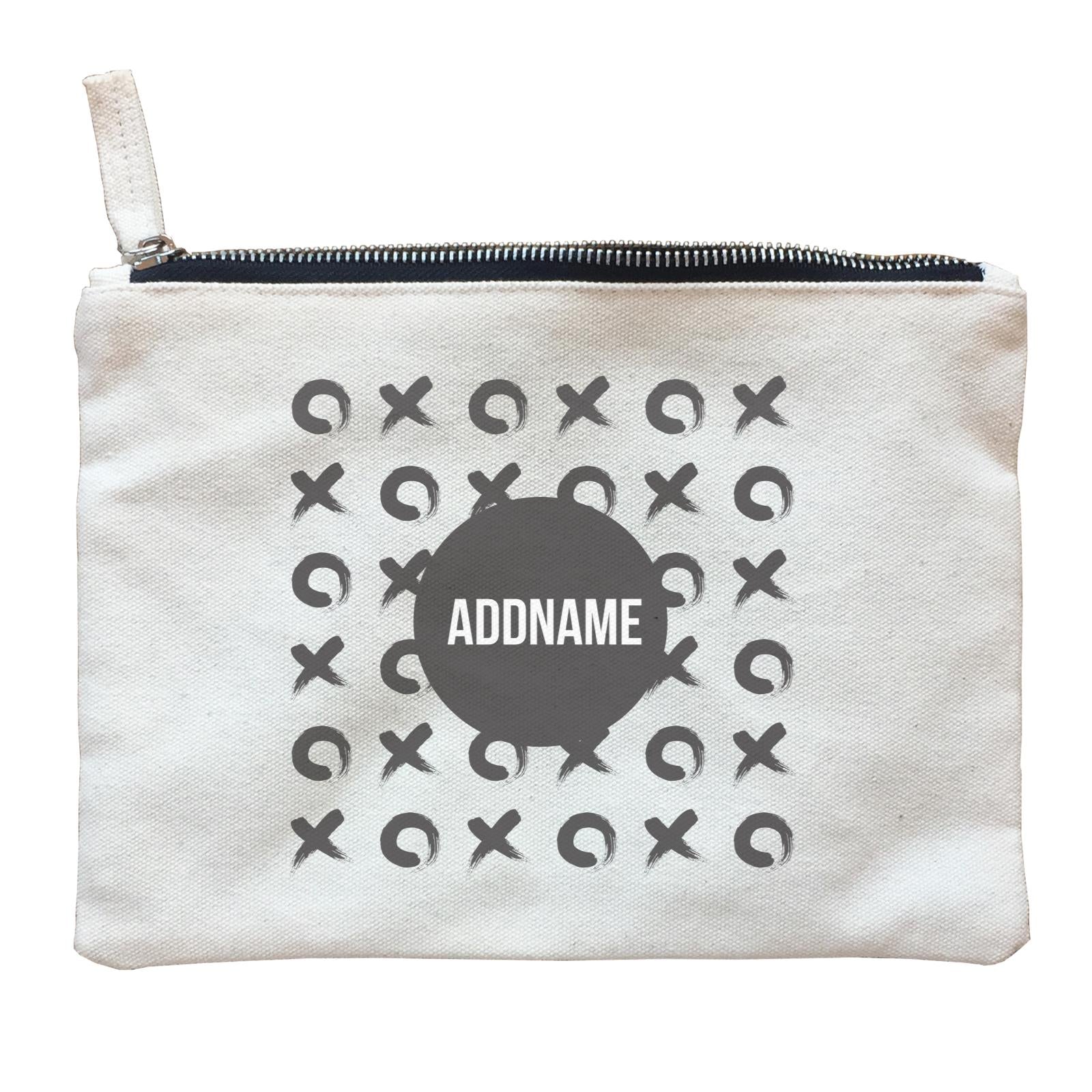 Monochrome Black Tic Tac Toe with Addname Zipper Pouch