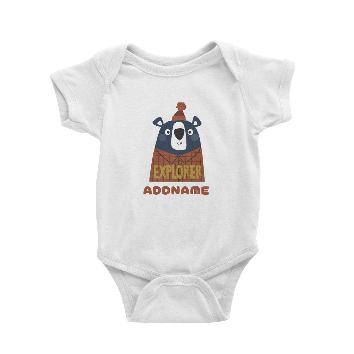 Explorer Bear in Pajamas Addname White Baby Romper