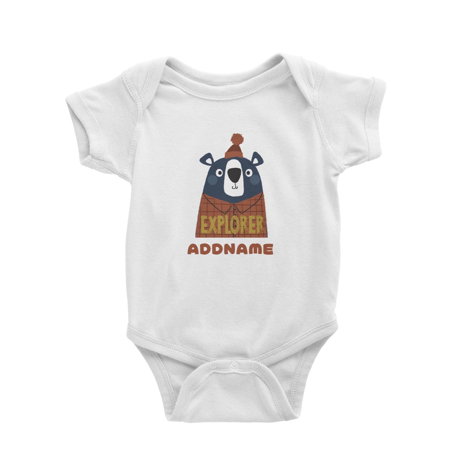 Explorer Bear in Pajamas Addname White Baby Romper