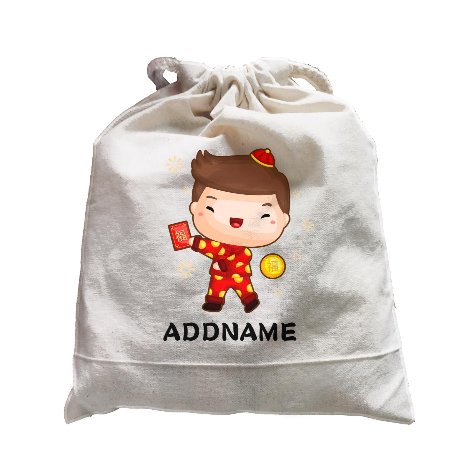 Cute CNY Boy with Red Packet and Happiness Symbol Satchel