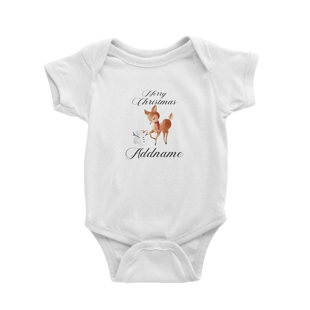Christmas Cute Deer With Snowman Merry Christmas Addname Baby Romper