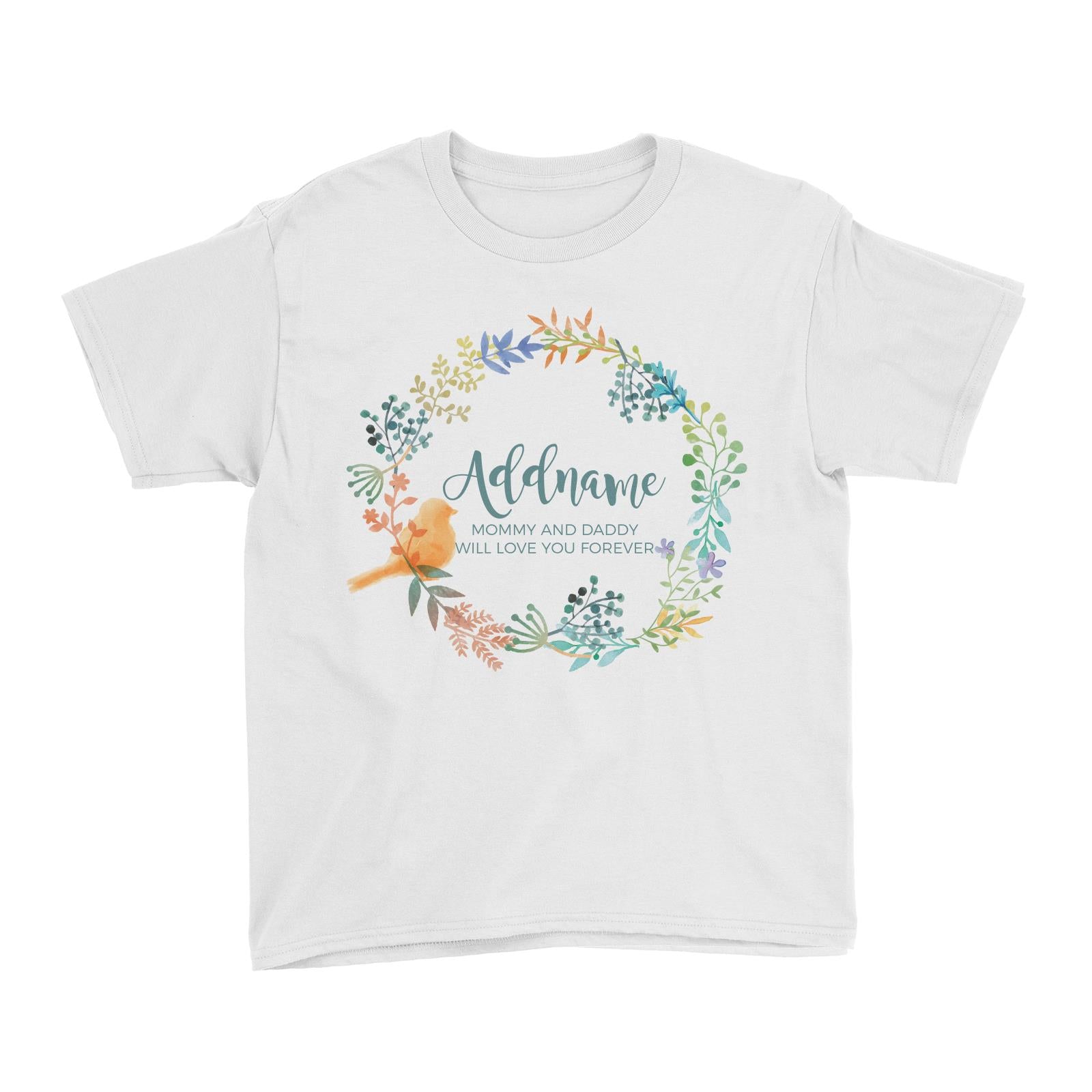 Spring Flower with Bird Wreath Personalizable with Name and Text Kid's T-Shirt