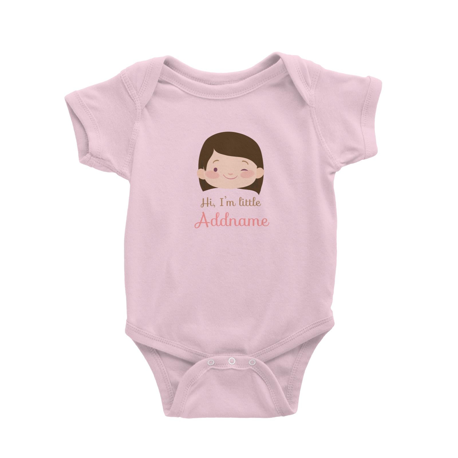 Cute Girl with Short Hair Hi I Am Little Addname Baby Romper