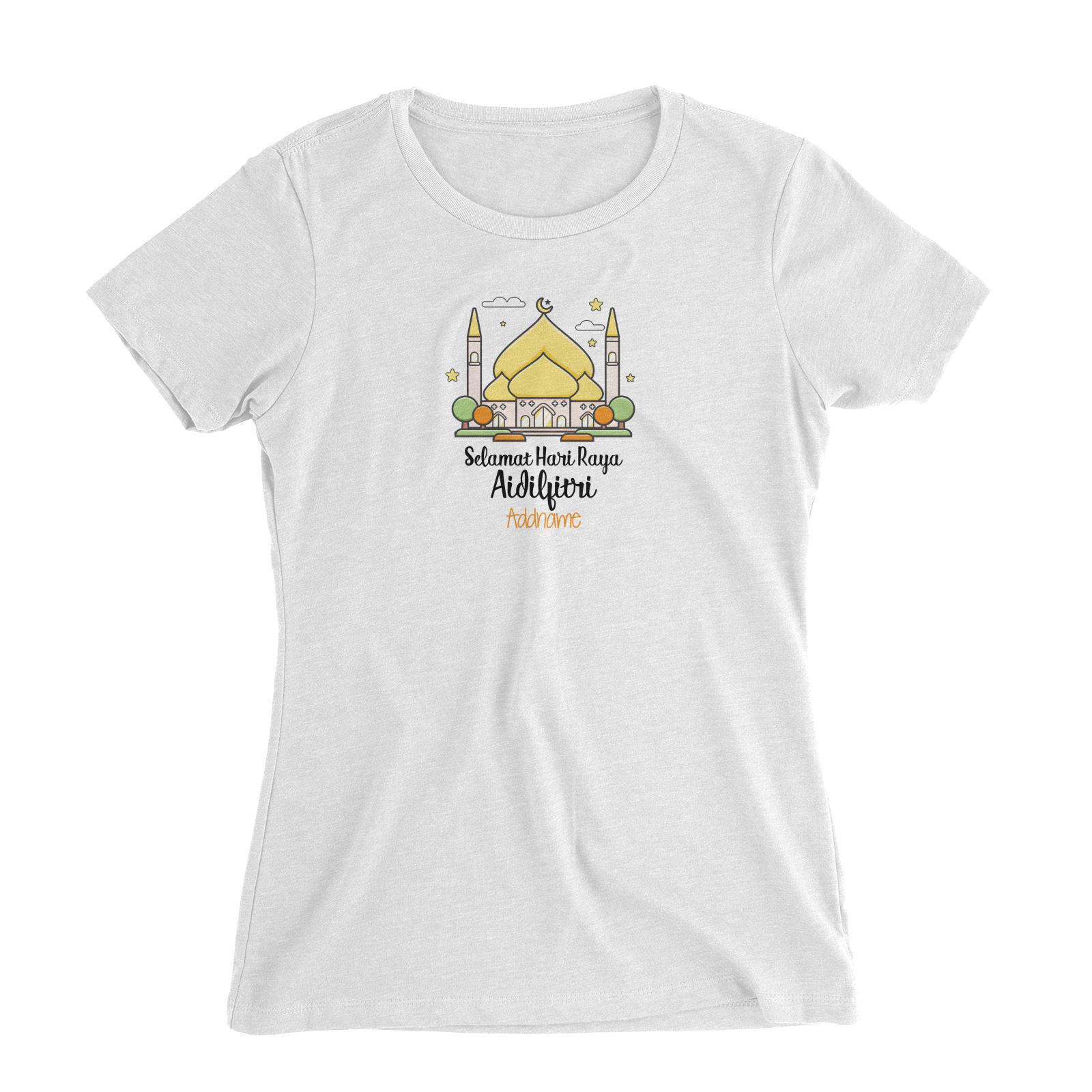 Raya Cute Mosque Cartoon Mosque Selamat Hari Raya Aidilfitri Addname Women's Slim Fit T-Shirt
