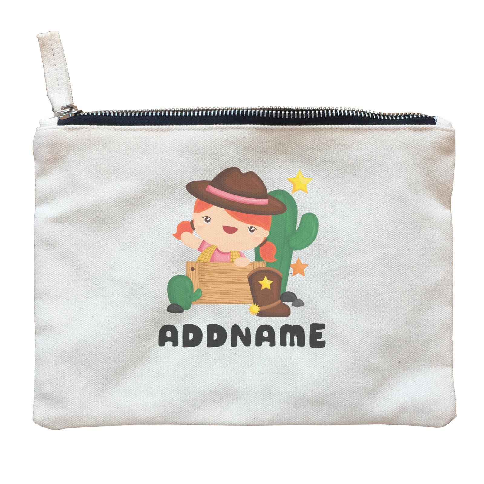 Birthday Cowboy Style Little Cowgirl Playing Wooden Box Addname Zipper Pouch