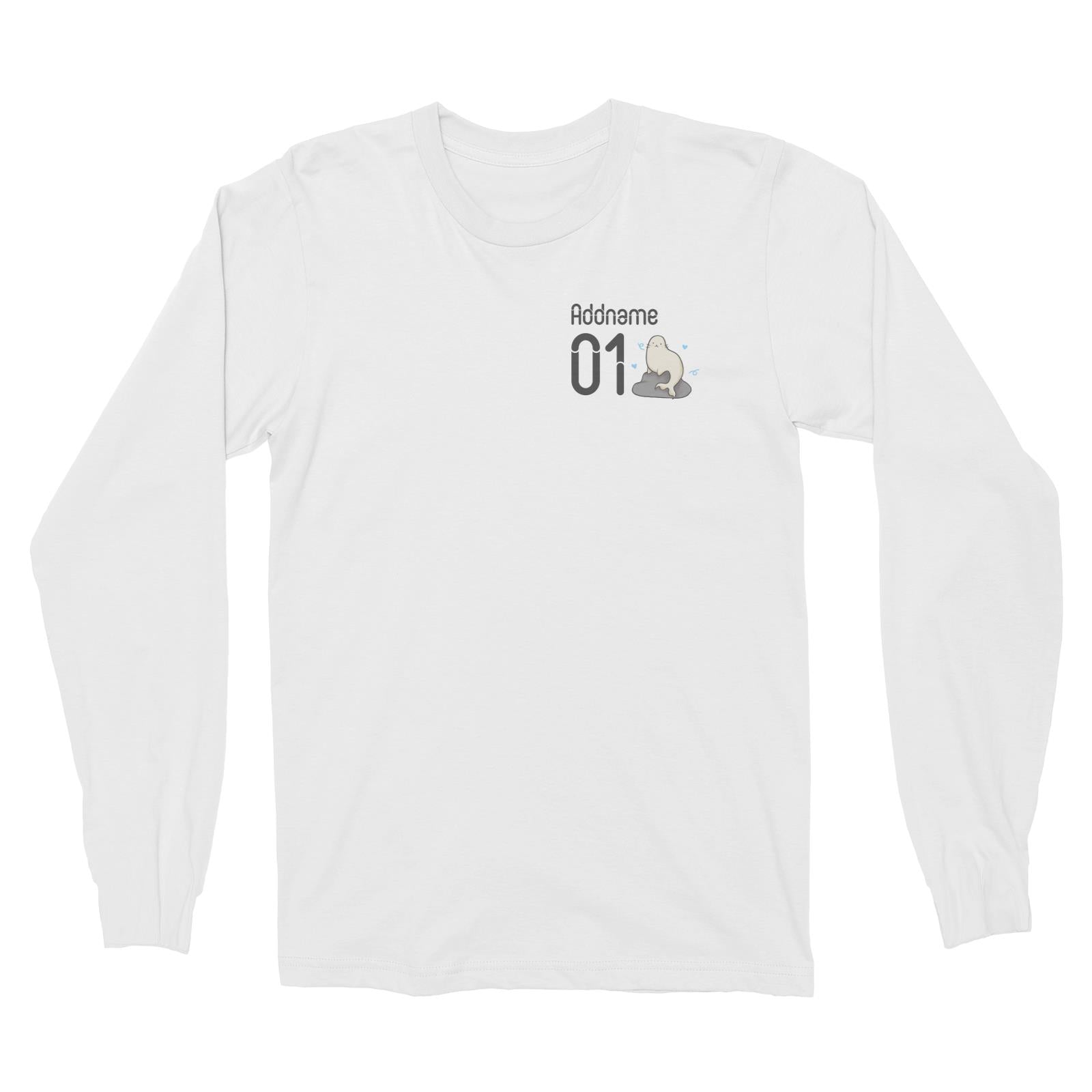 Pocket Name and Number Cute Hand Drawn Style Seal Long Sleeve Unisex T-Shirt (FLASH DEAL)