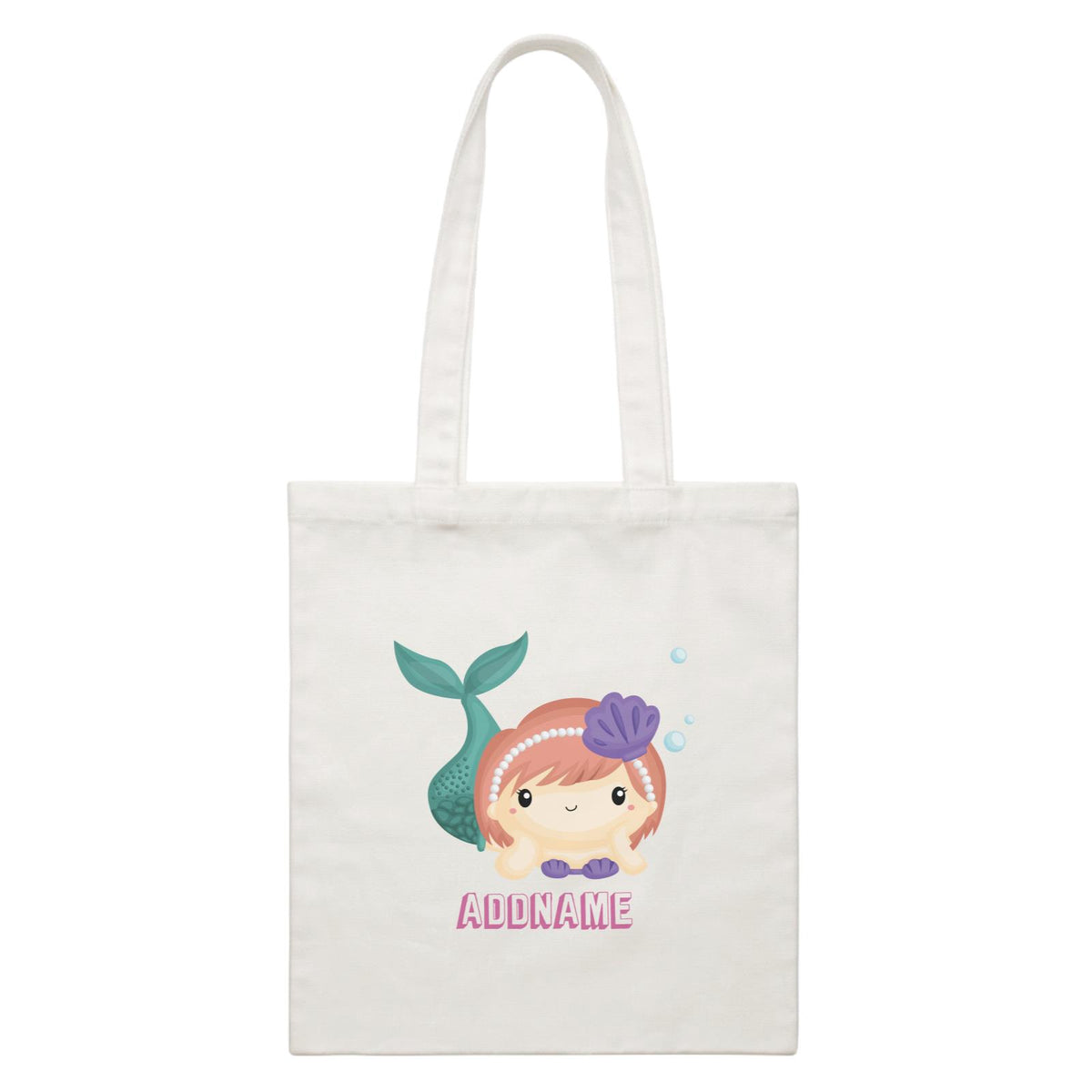 Birthday Mermaid Peach Short Hair Mermaid Laying Addname White Canvas Bag