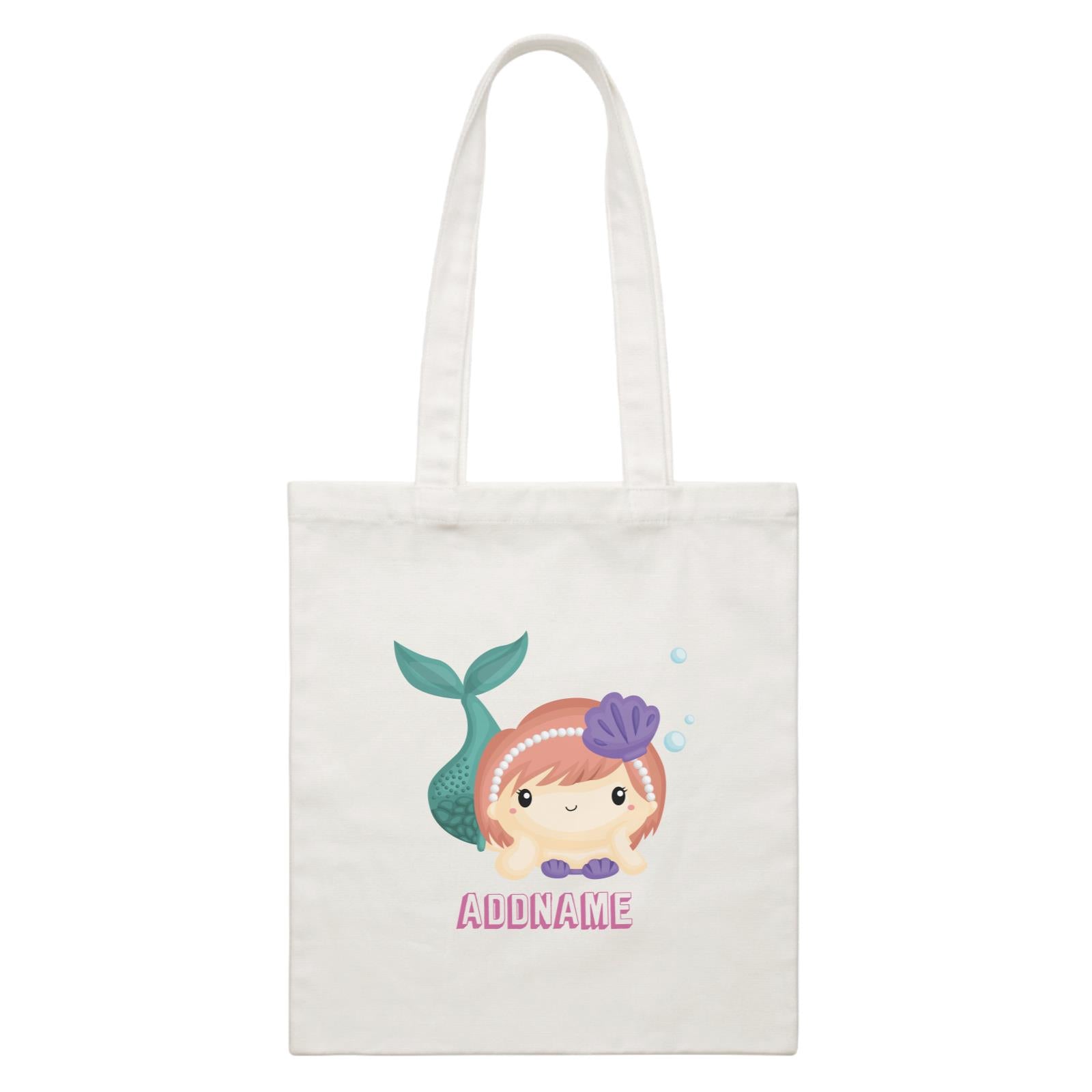 Birthday Mermaid Peach Short Hair Mermaid Laying Addname White Canvas Bag