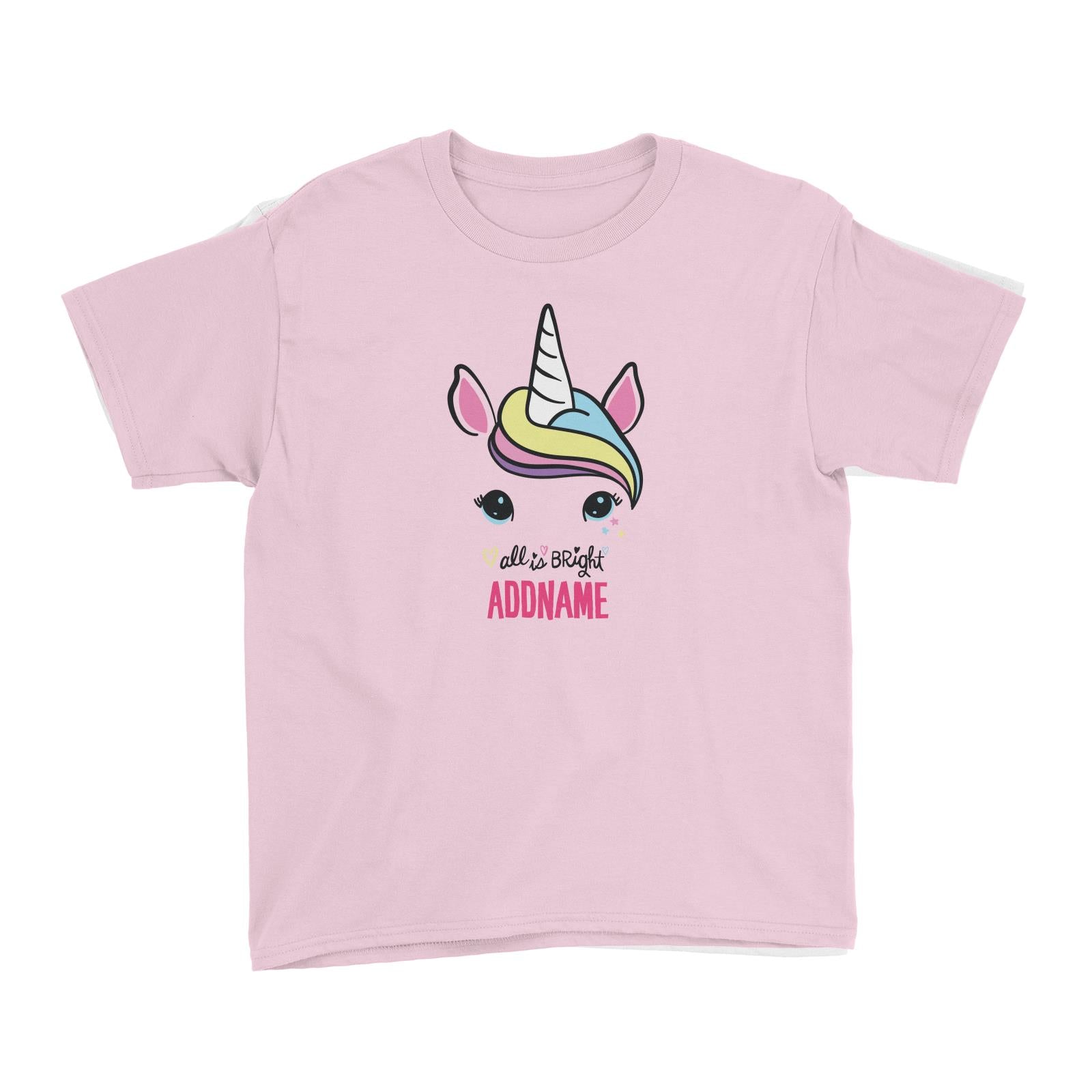 Cool Vibrant Series Unicorn Face All Is Bright Addname Kid's T-Shirt