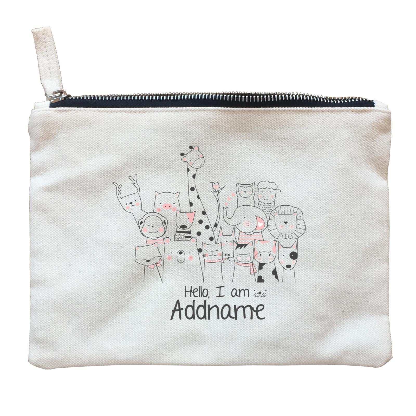Cute Animals And Friends Series Animal Group Hello I Am Addname Zipper Pouch