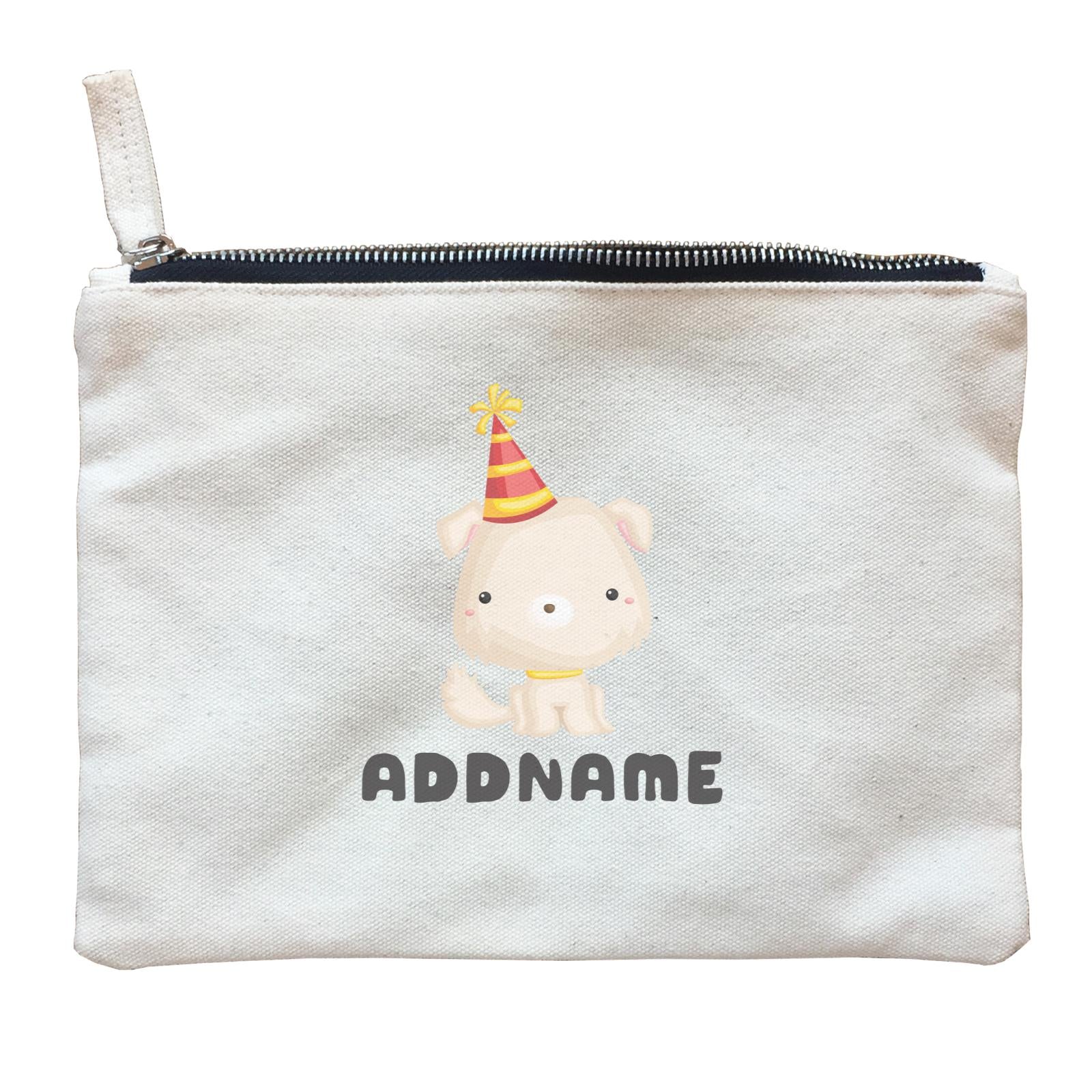 Birthday Friendly Animals Happy Dog Wearing Party Hat Addname Zipper Pouch