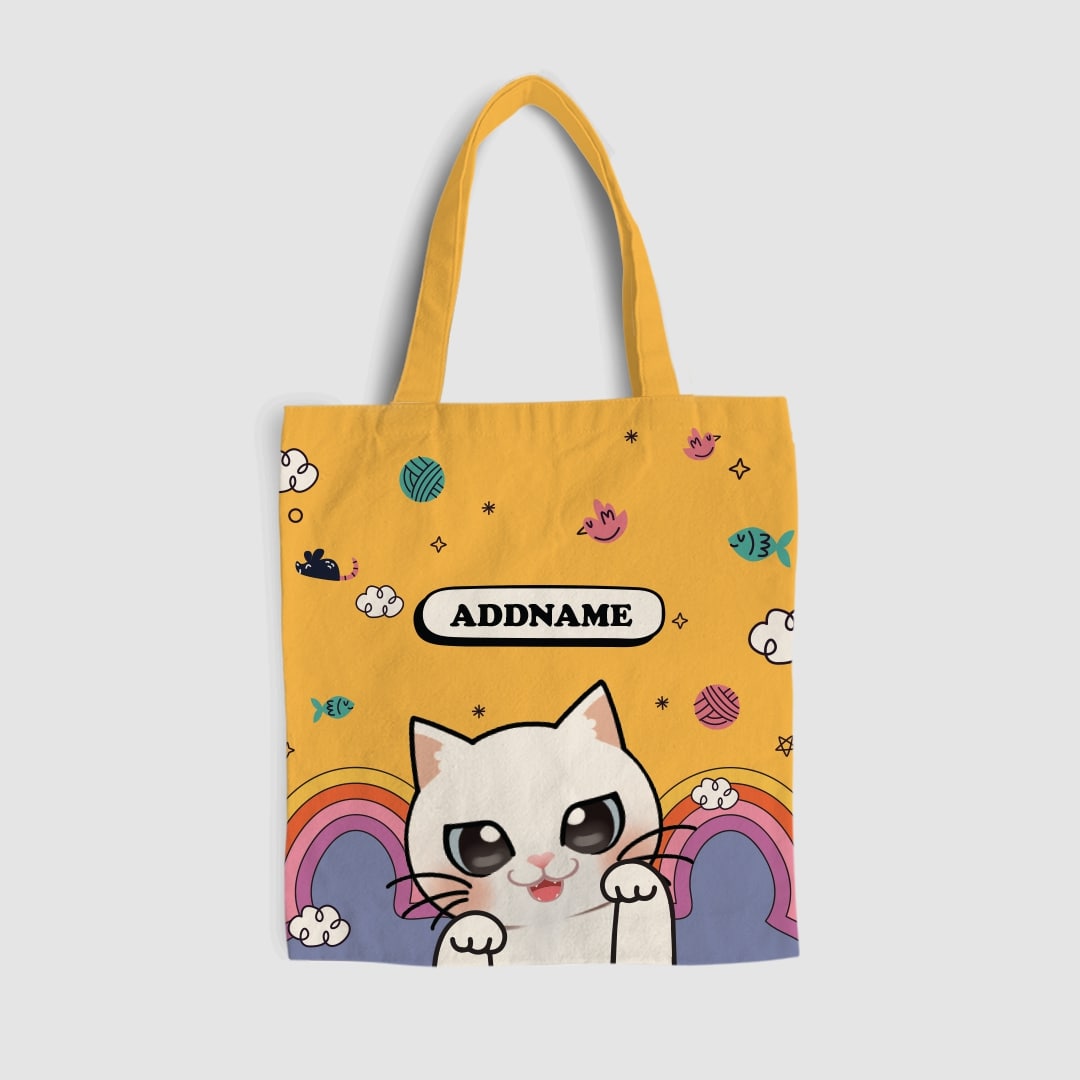 Paw Print Series Full Print Tote Bag - White Cat