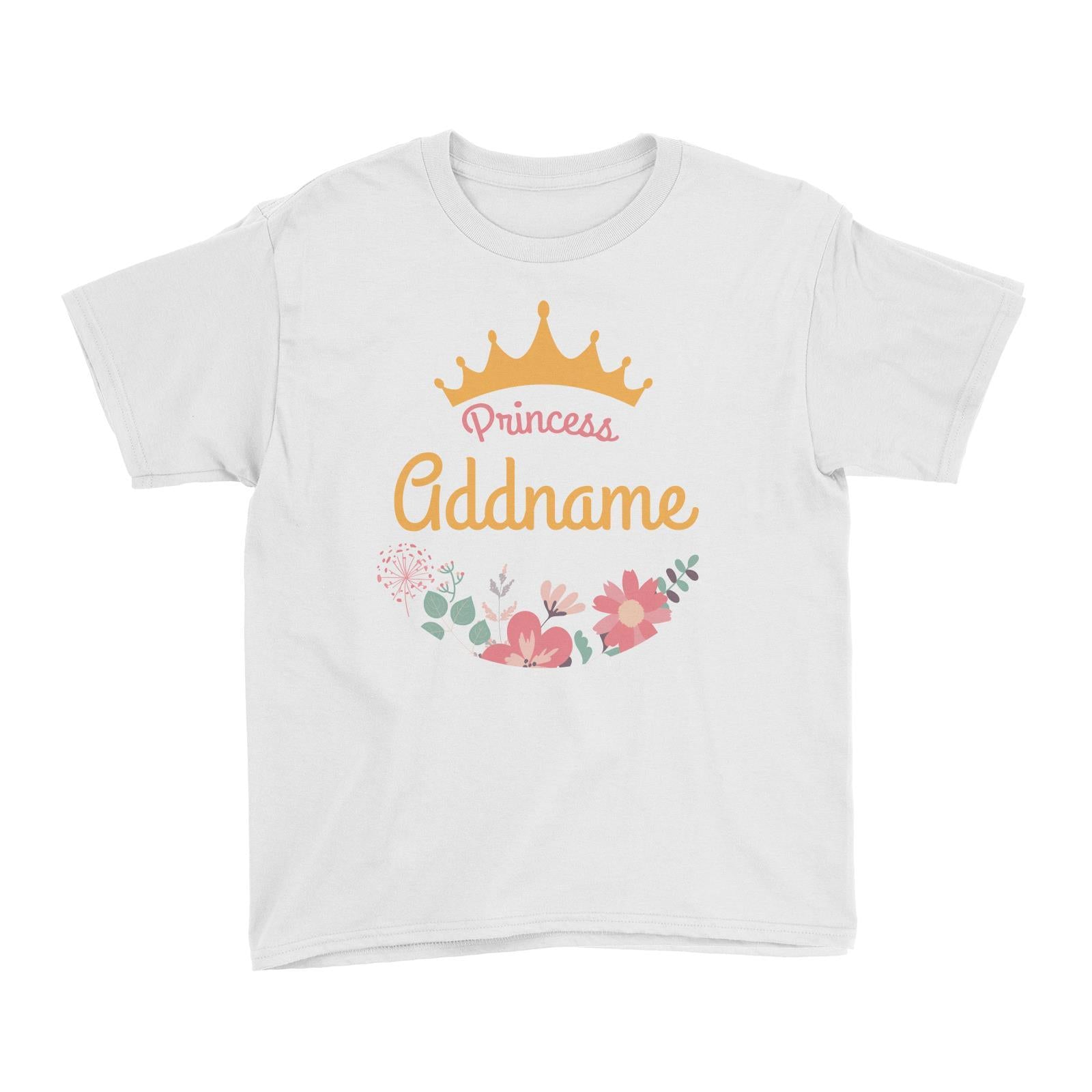 Princess Addname with Tiara and Flowers 2 Kid's T-Shirt