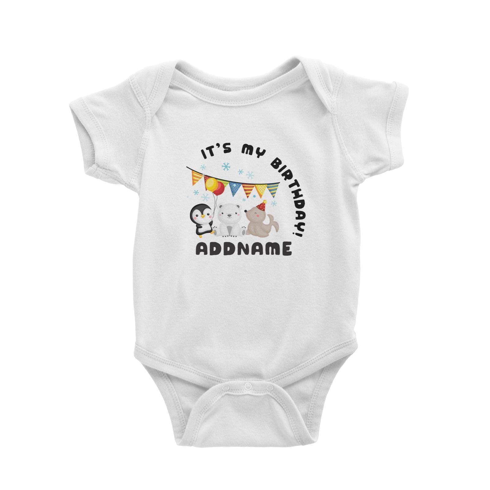 Birthday Winter Animals Penguin Polar Bear And Seal Party It's My Birthday Addname Baby Romper