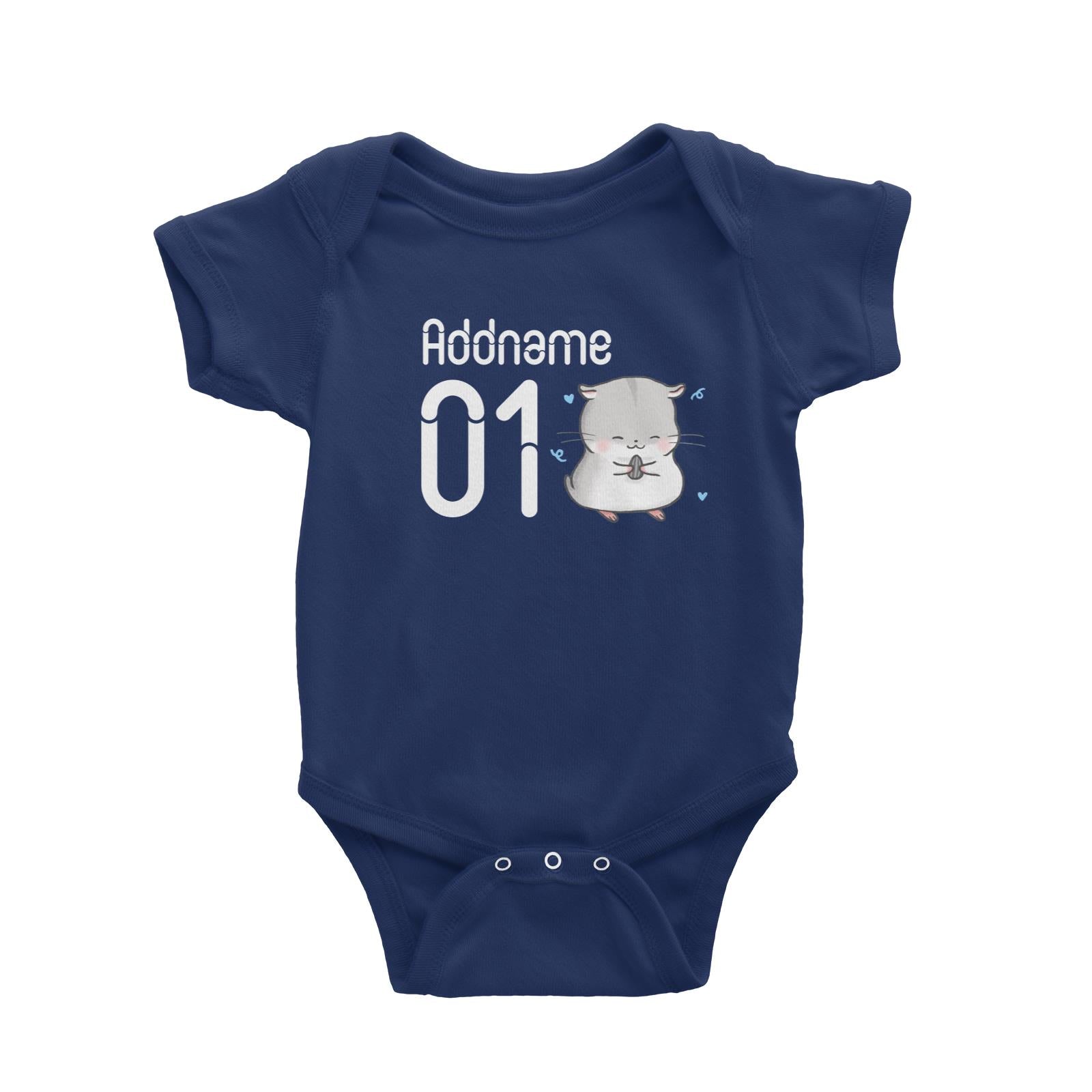 Name and Number Cute Hand Drawn Style Hamster Baby Romper