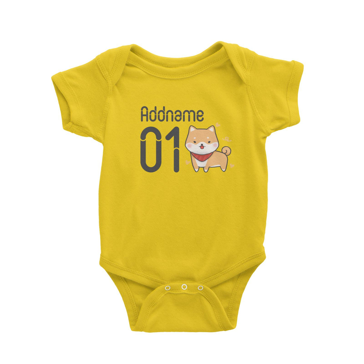 Name and Number Cute Hand Drawn Style Shiba Inu Baby Romper