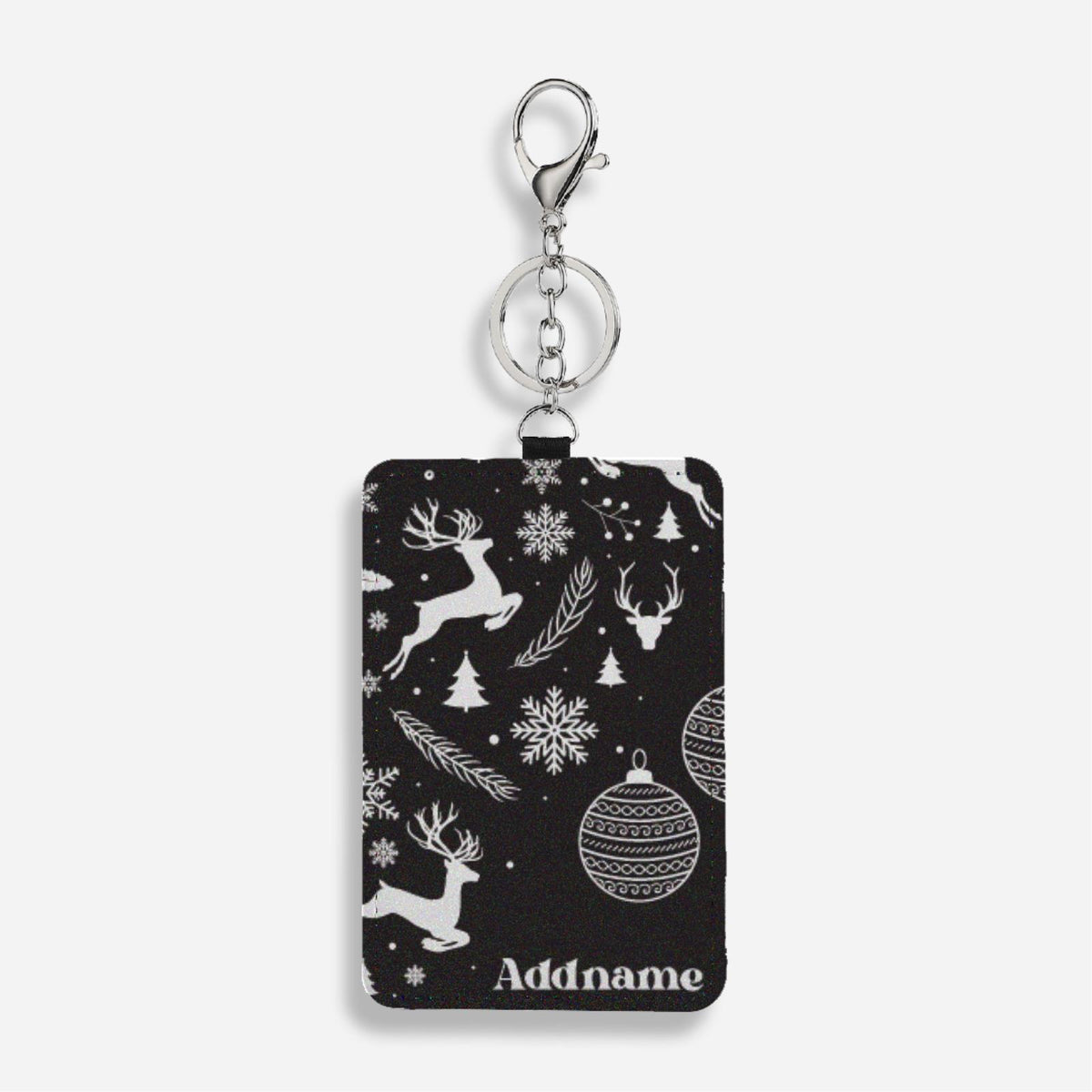 Christmas Series Cardholder With Keyring - Jubilant Reindeers Black