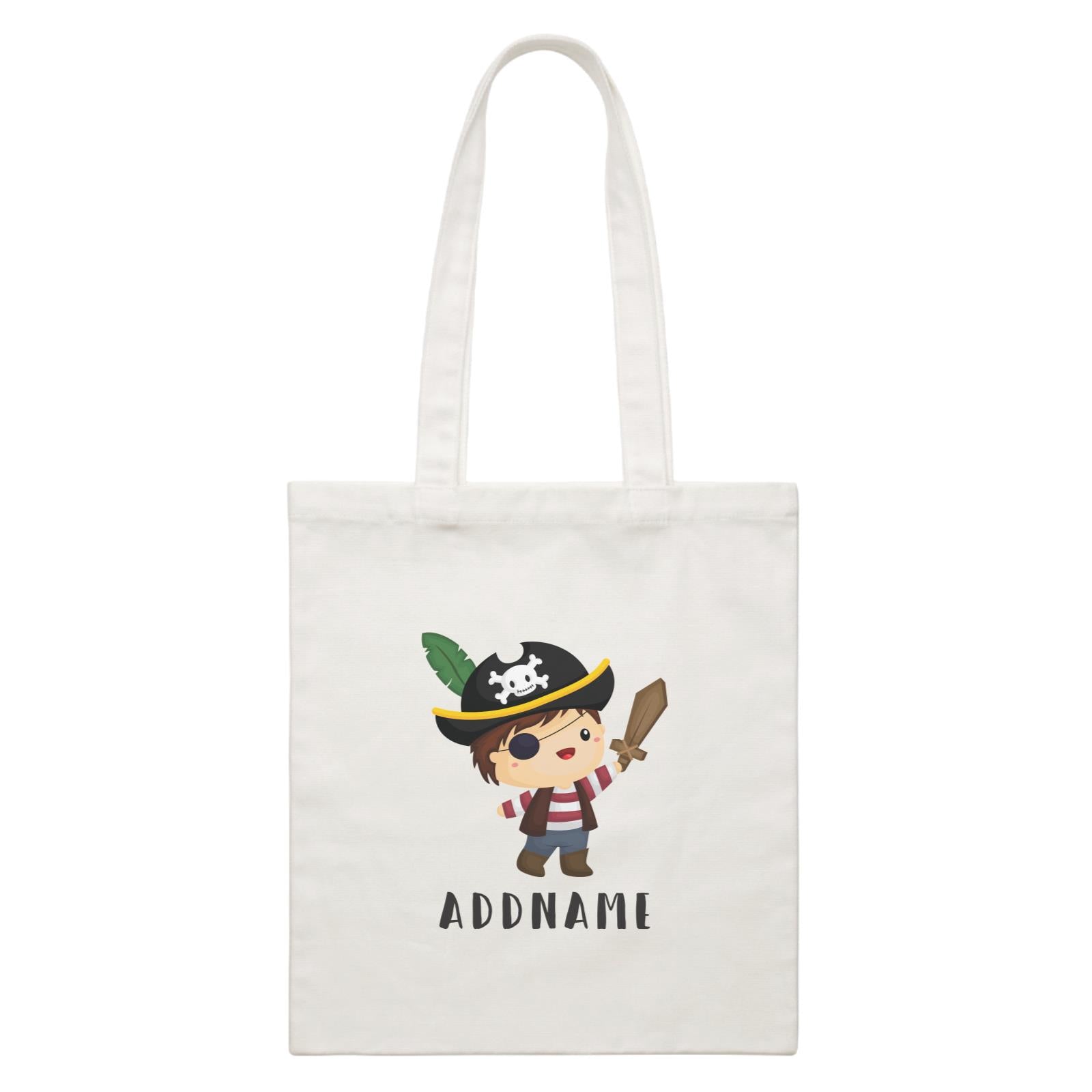 Birthday Pirate Captain Boy Playing Wodden Sword Addname White Canvas Bag