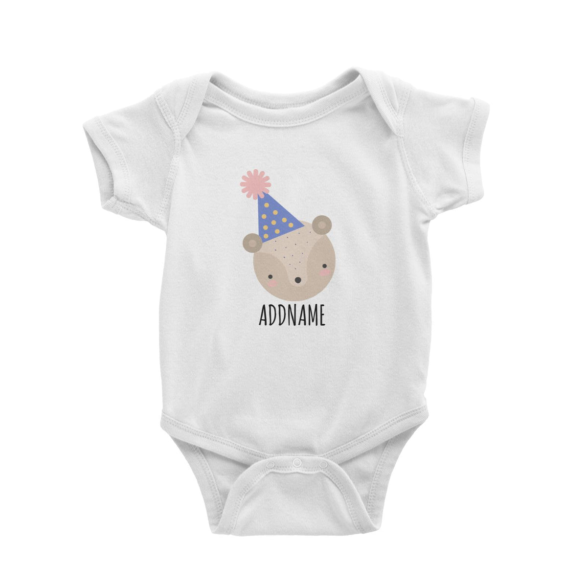 Party Hat Birthday Bear White White Baby Romper