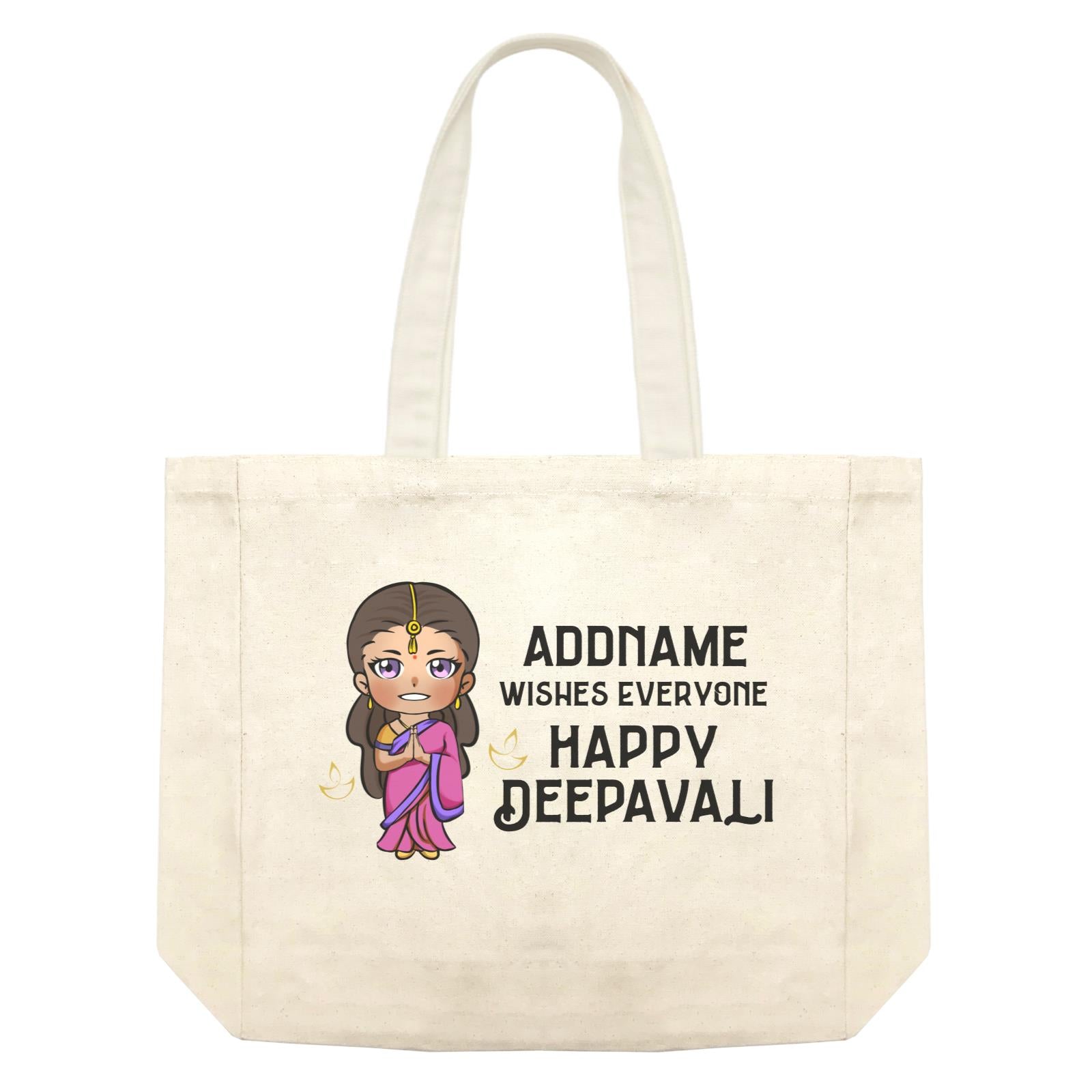 Deepavali Chibi Woman Front Addname Wishes Everyone Deepavali Shopping Bag