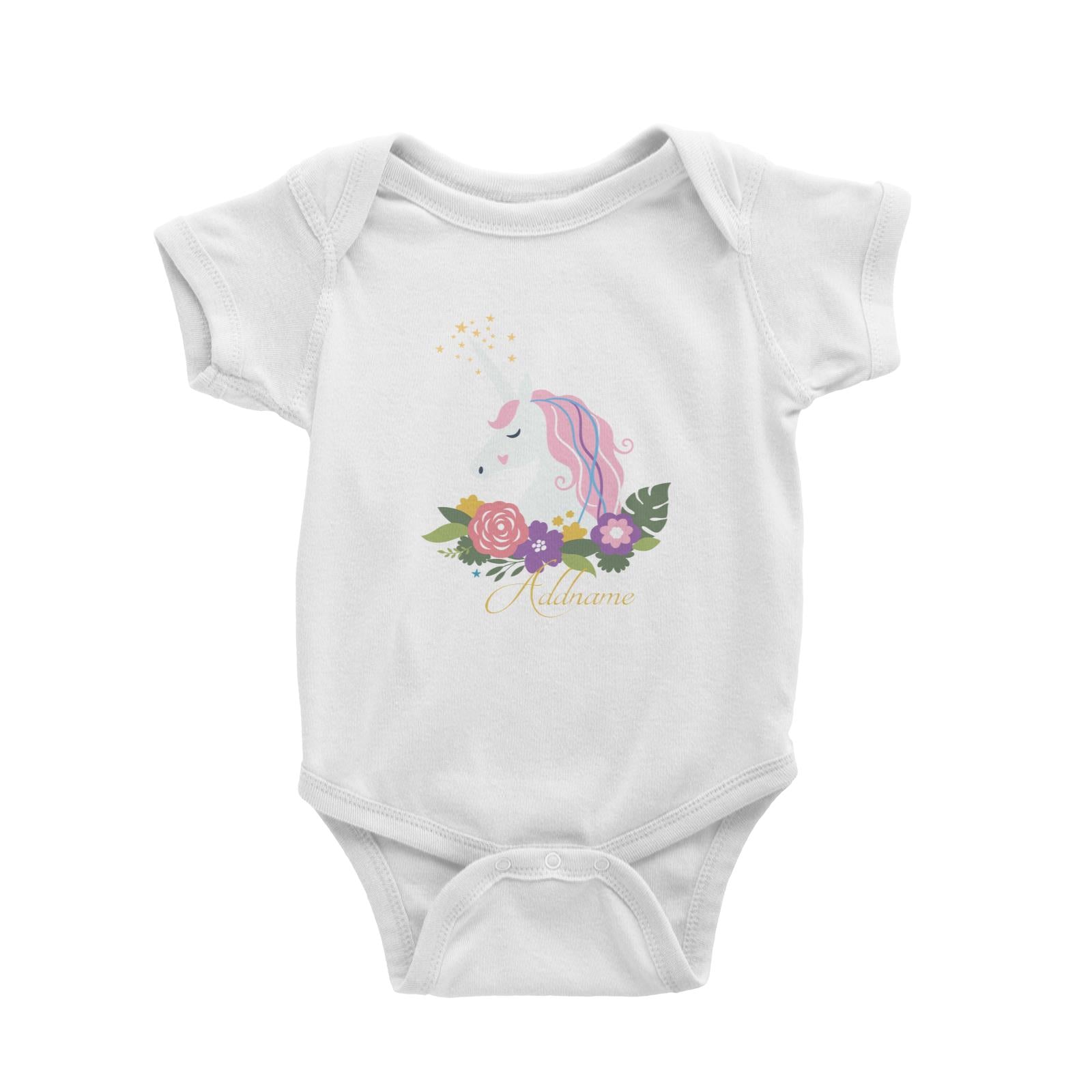 Pink Unicorn Emblem White Baby Romper Personalizable Designs
