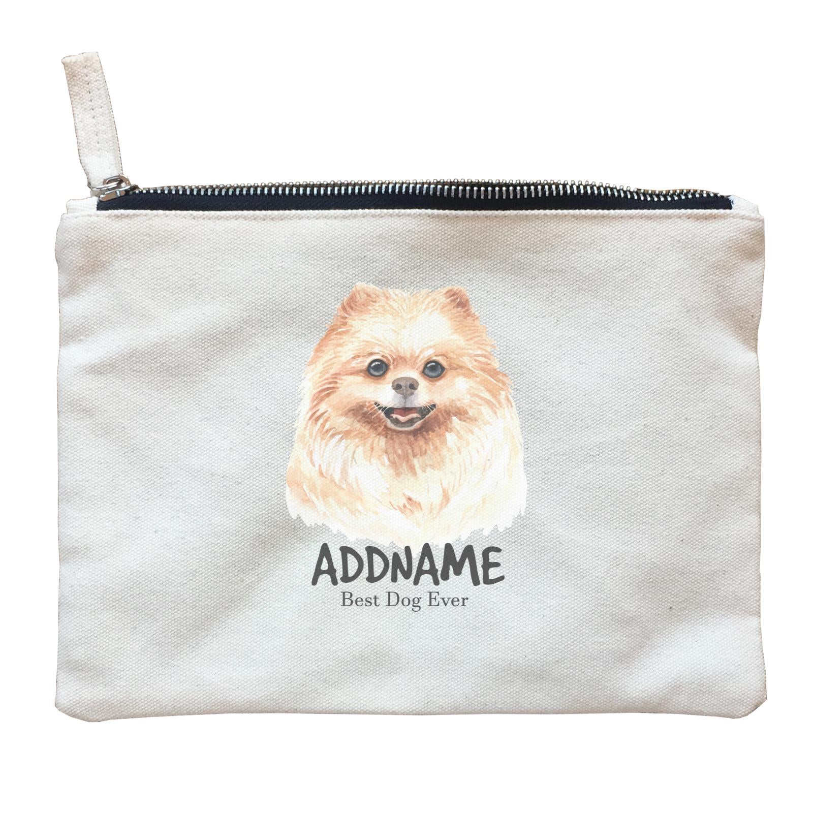 Watercolor Dog Pomeranian Best Dog Ever Addname Zipper Pouch