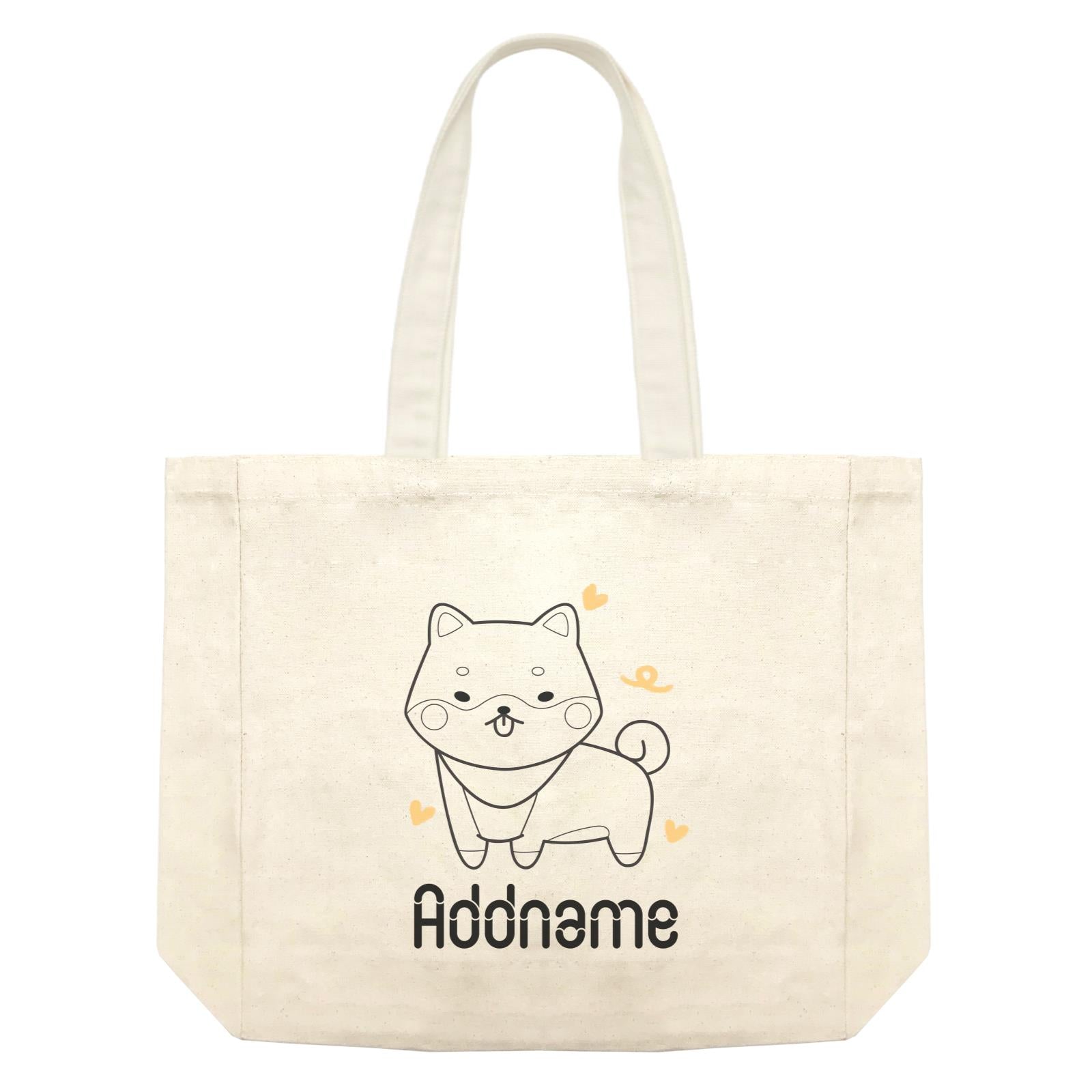 Coloring Outline Cute Hand Drawn Animals Dogs Shiba Addname Shopping Bag