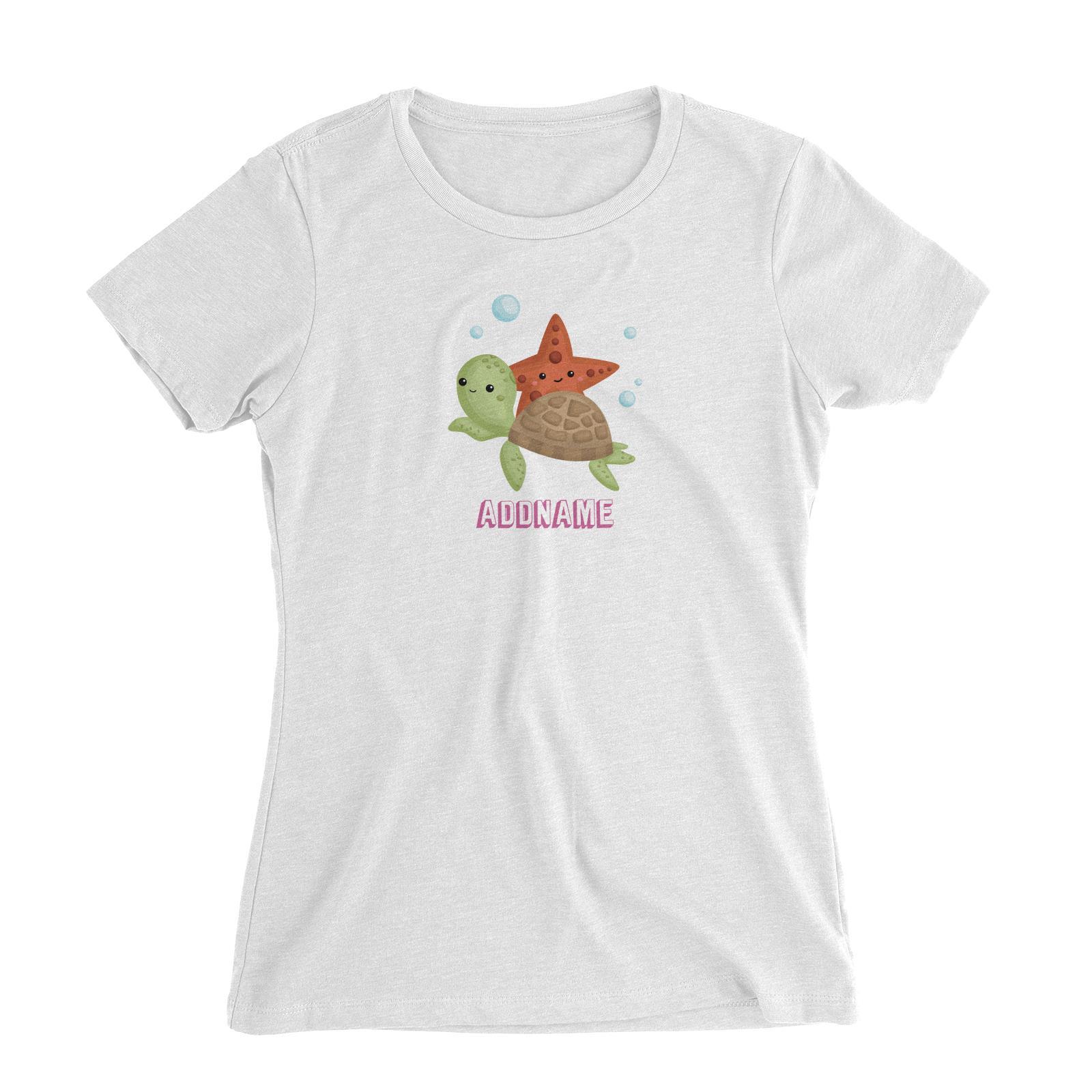Birthday Mermaid Turtle And Starfish Addname Women's Slim Fit T-Shirt
