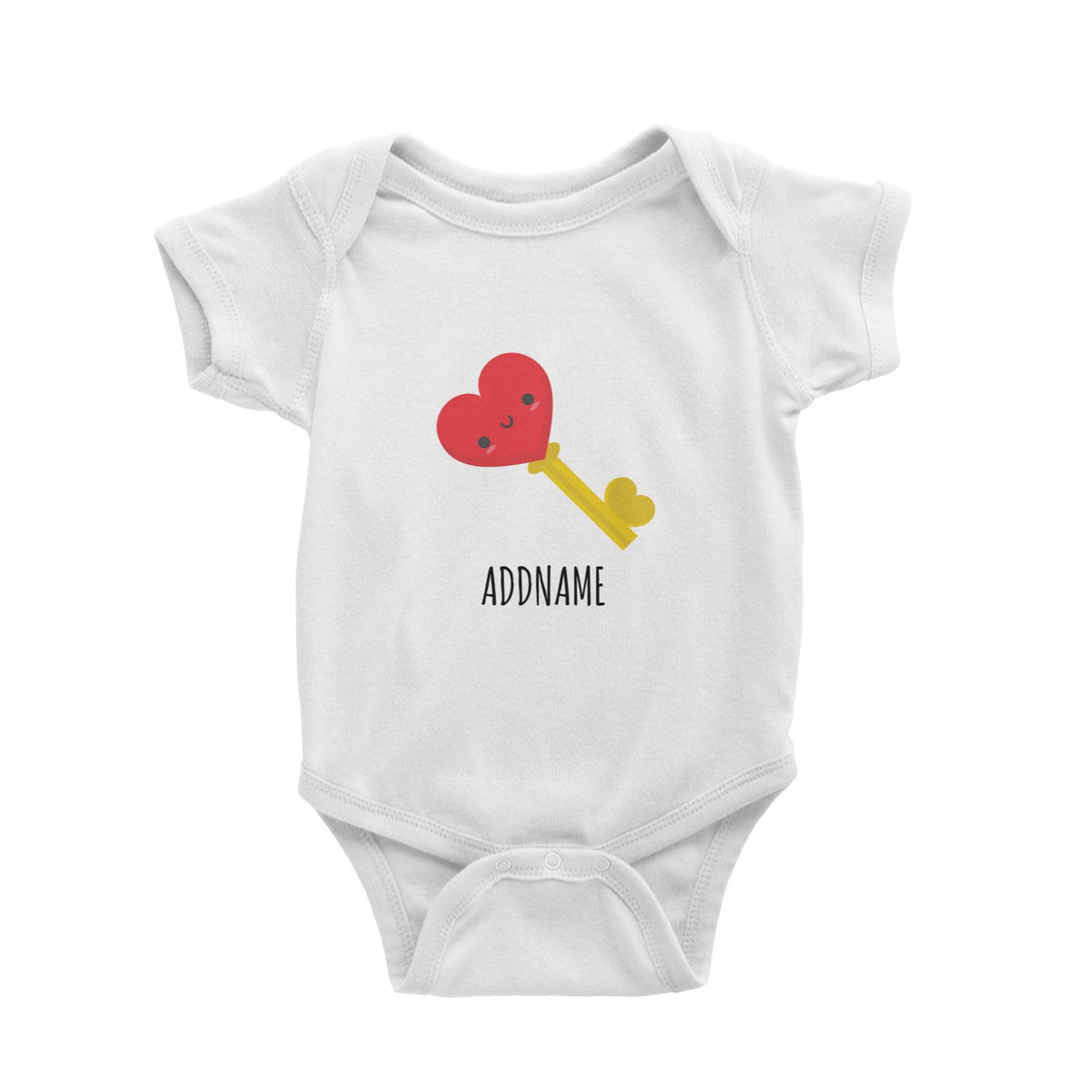 Twins Smiling Heart Key White White Baby Romper