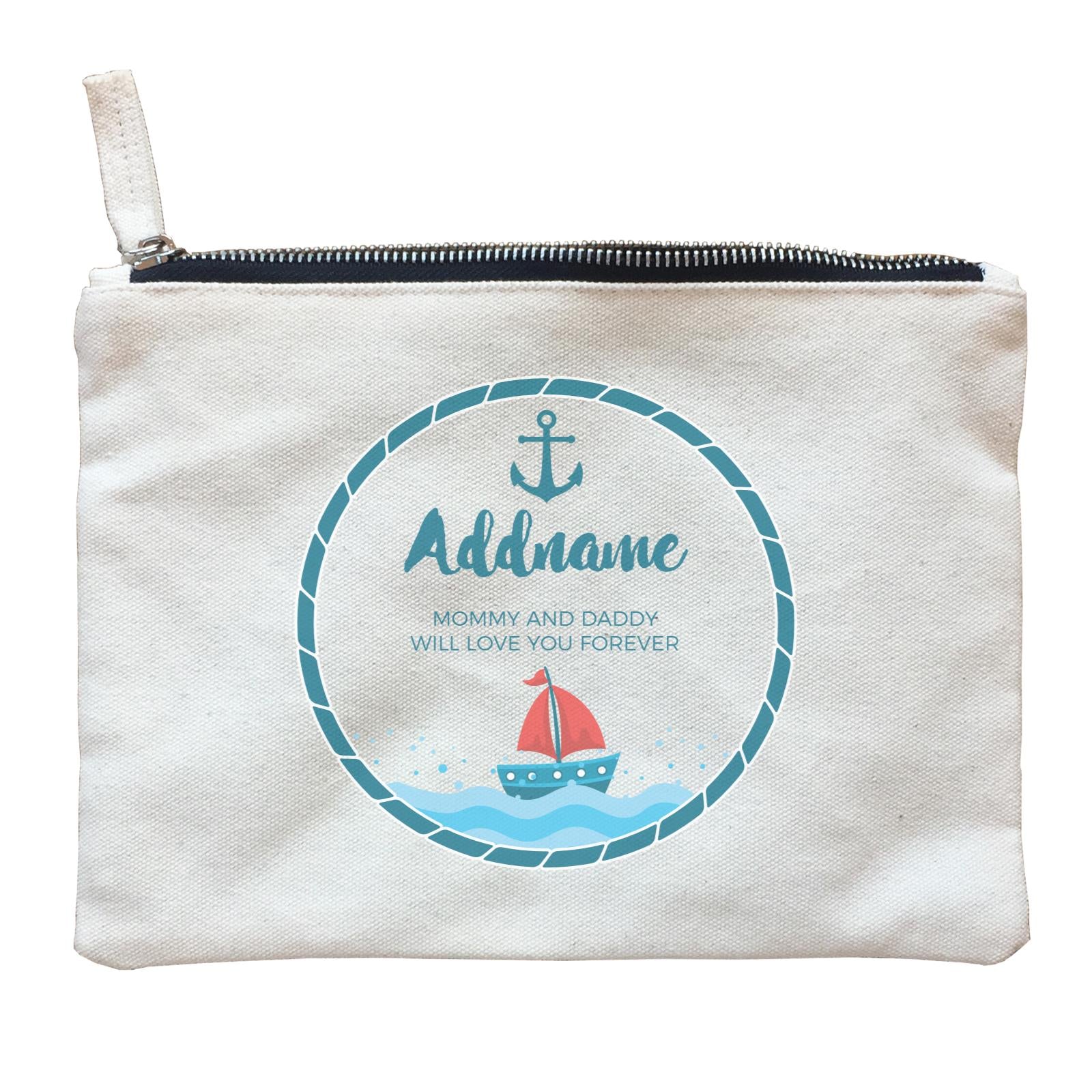 Sailor Emblem with Boat Personalizable with Name and Text Zipper Pouch