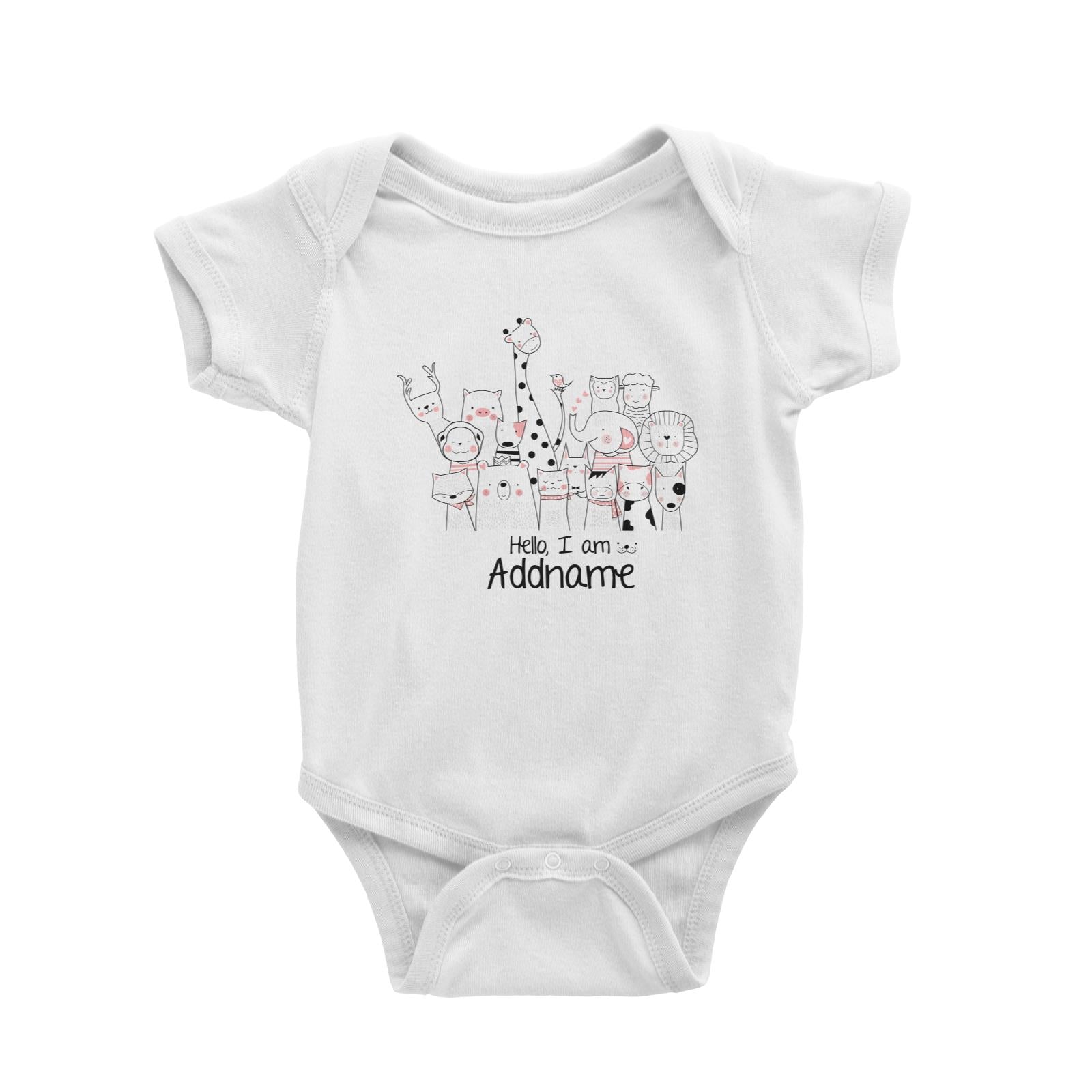 Cute Animals And Friends Series Animal Group Hello I Am Addname Baby Romper