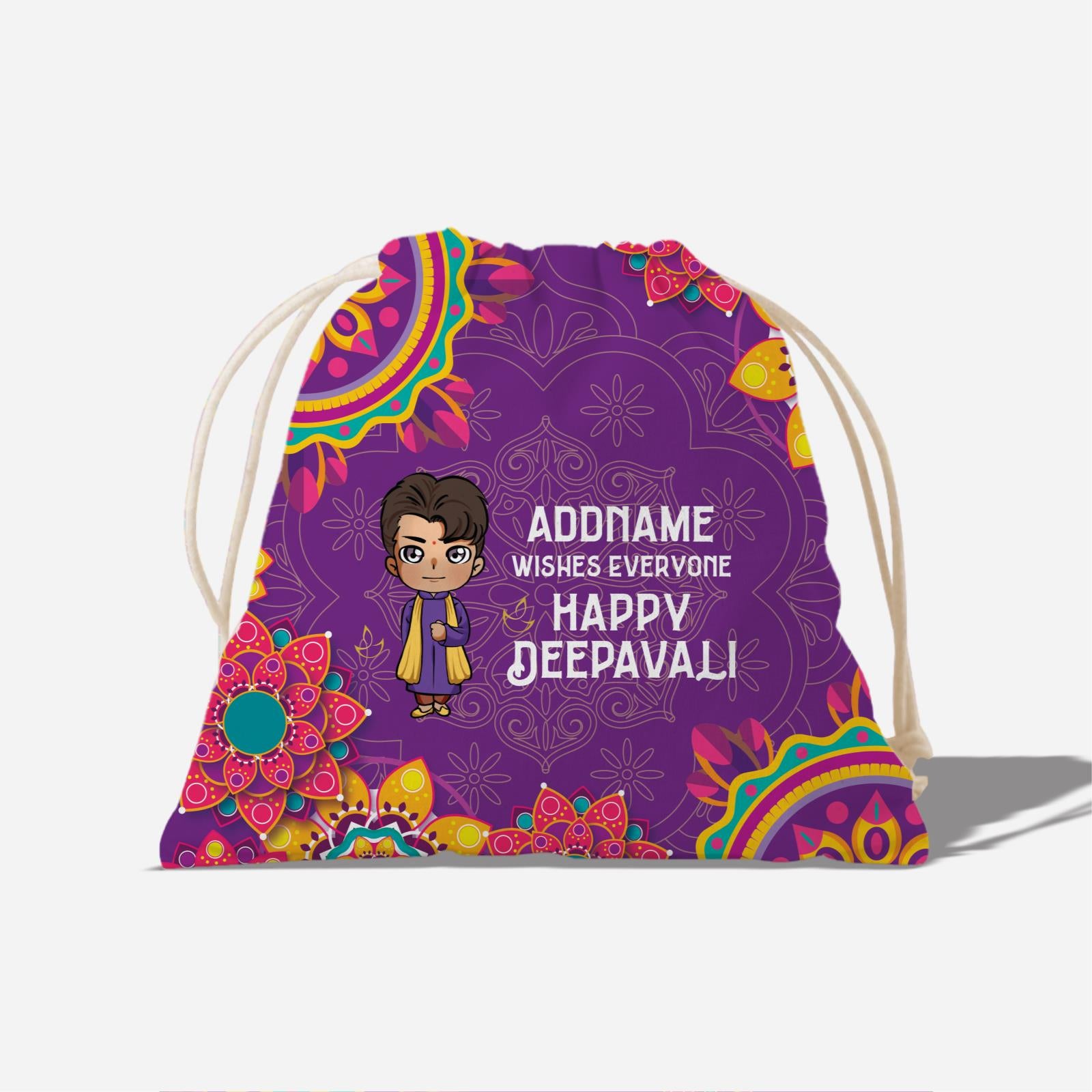 Deepavali Chibi Full Print Satchel - Man Front Addname Wishes Everyone Deepavali