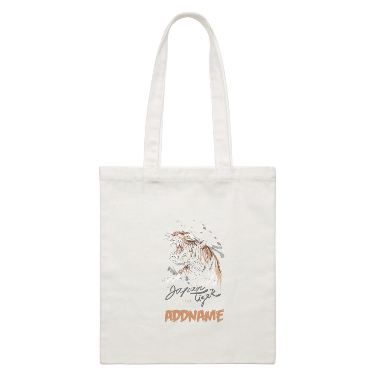 Funny Hand Drawn Animals Japan Tiger With Addname White Canvas Bag
