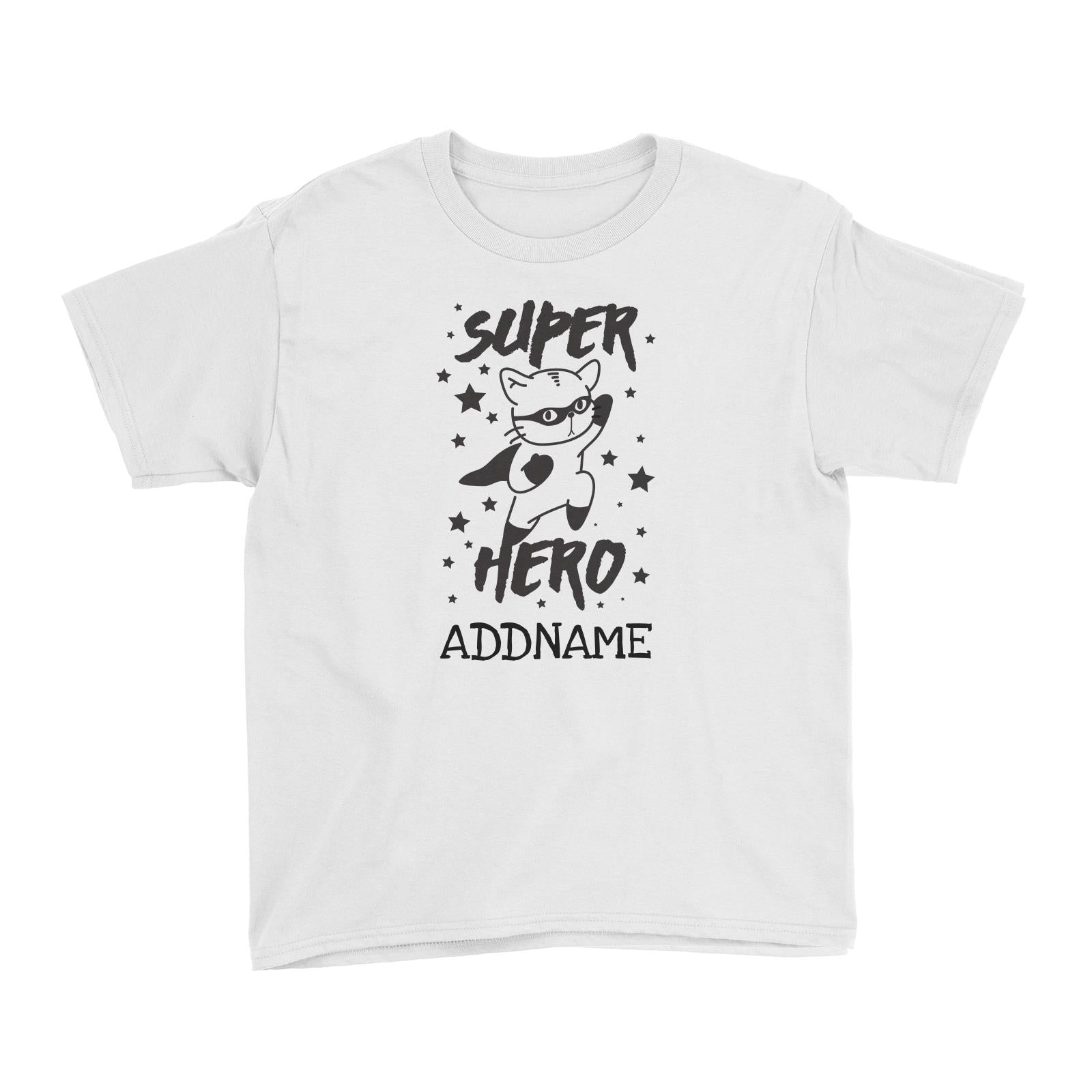 Super Hero Cat Addname White Kid's T-Shirt