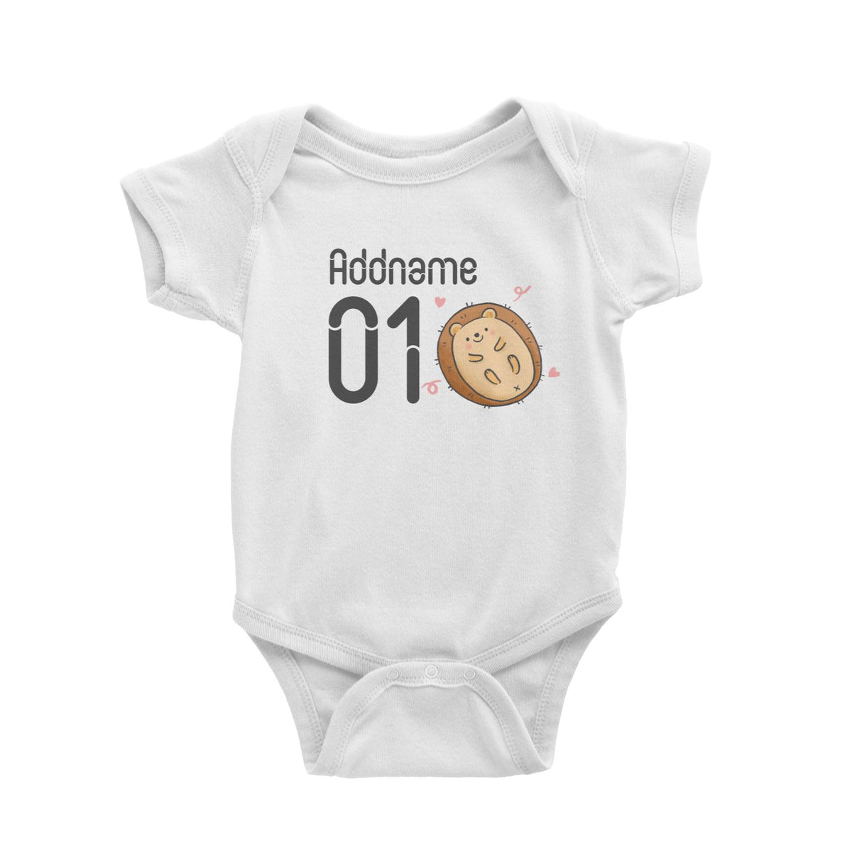 Name and Number Cute Hand Drawn Style Porcupine Baby Romper