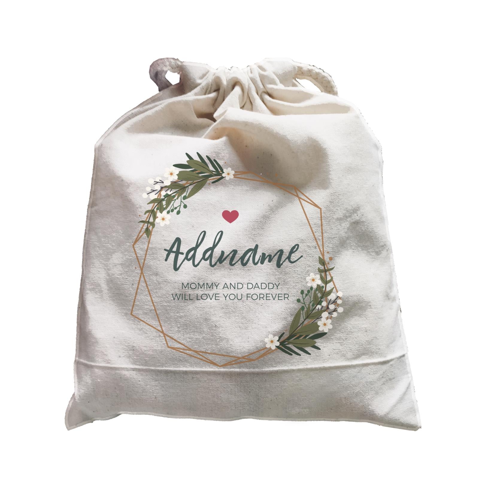 White Flowers and Geometric Frame Wreath Personalizable with Name and Text Satchel