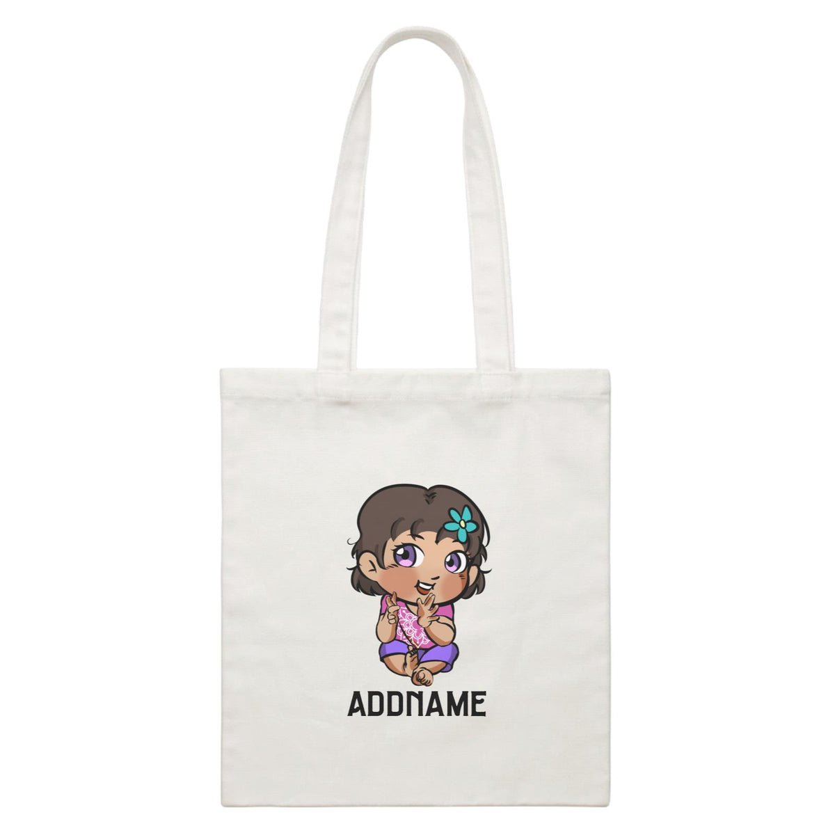 Deepavali Series Chibi Baby Girl Addname White Canvas Bag