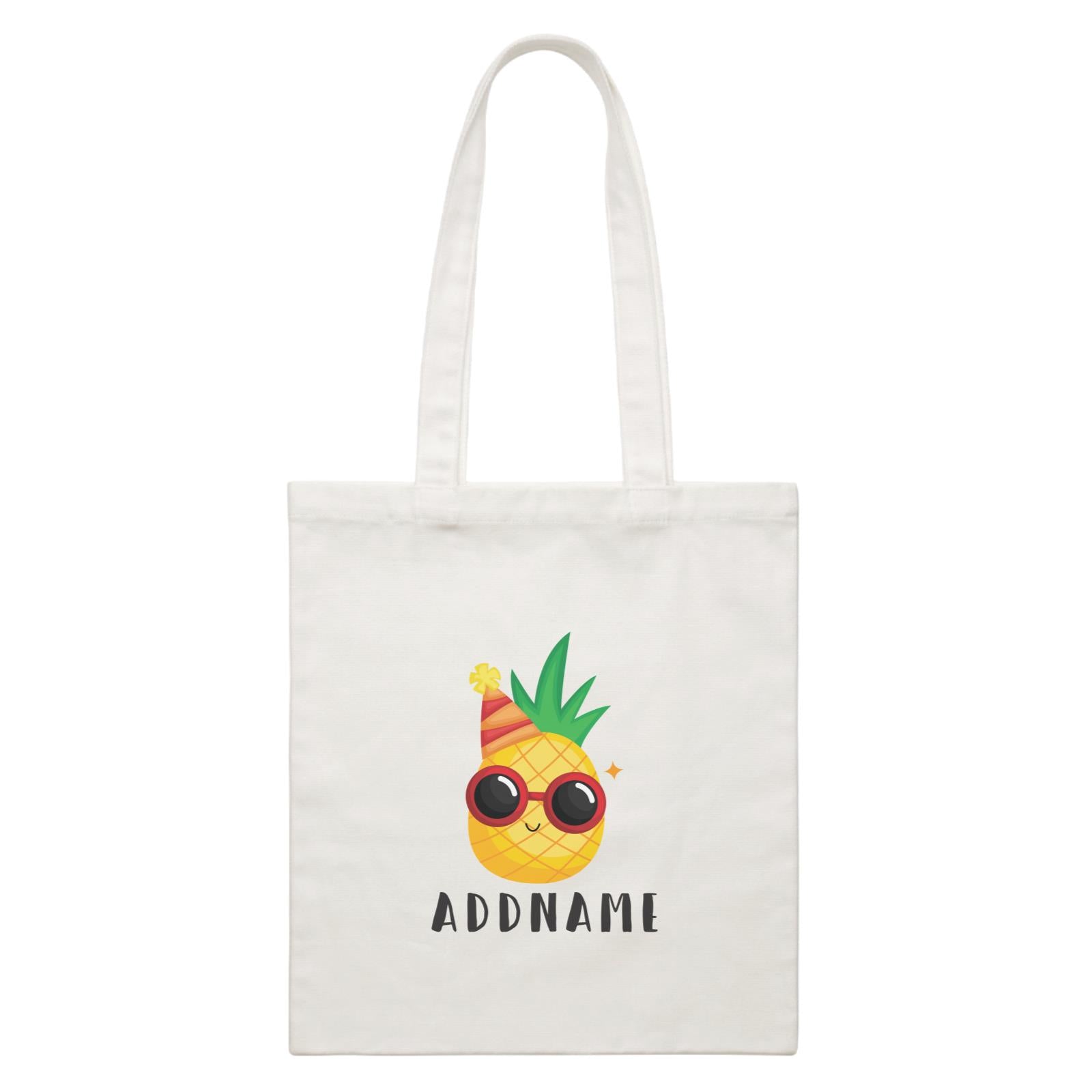 Birthday Hawaii Cool Pineapple Wearing Glasses And Party Hat Addname White Canvas Bag