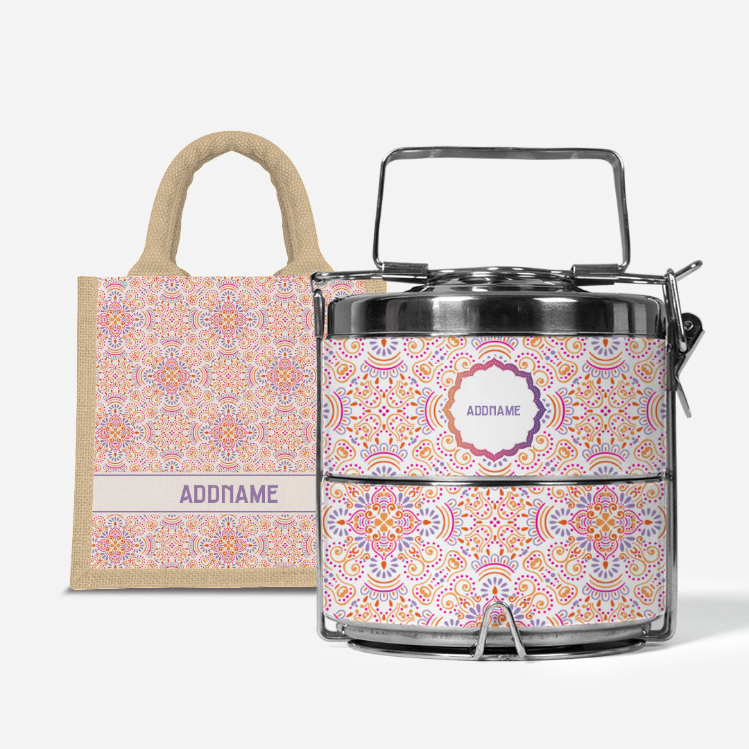 Pookal Series Premium Two Tier Tiffin with Half Lining Lunch Bag - Triumph Natural