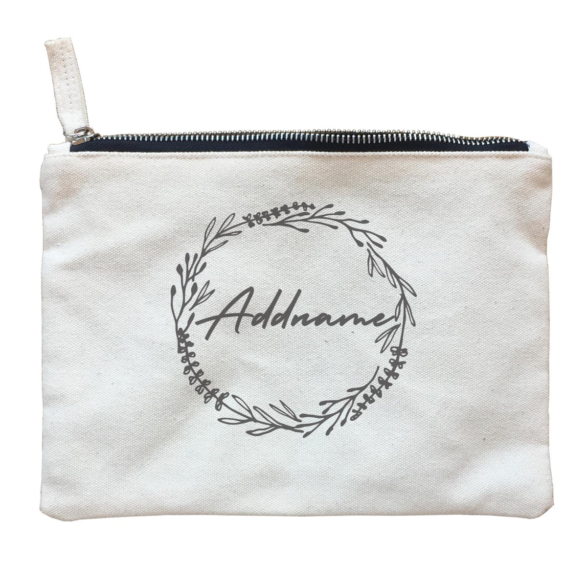 Bridesmaid Monochrome Baby Breath Wreath Addname Zipper Pouch