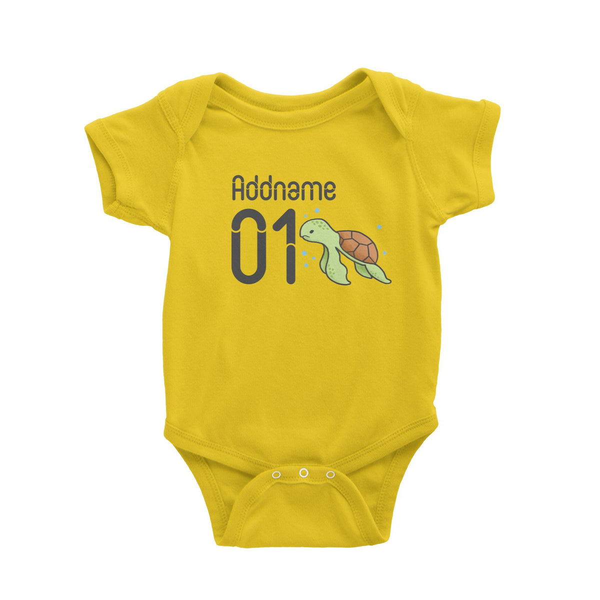 Name and Number Cute Hand Drawn Style Turtle Baby Romper