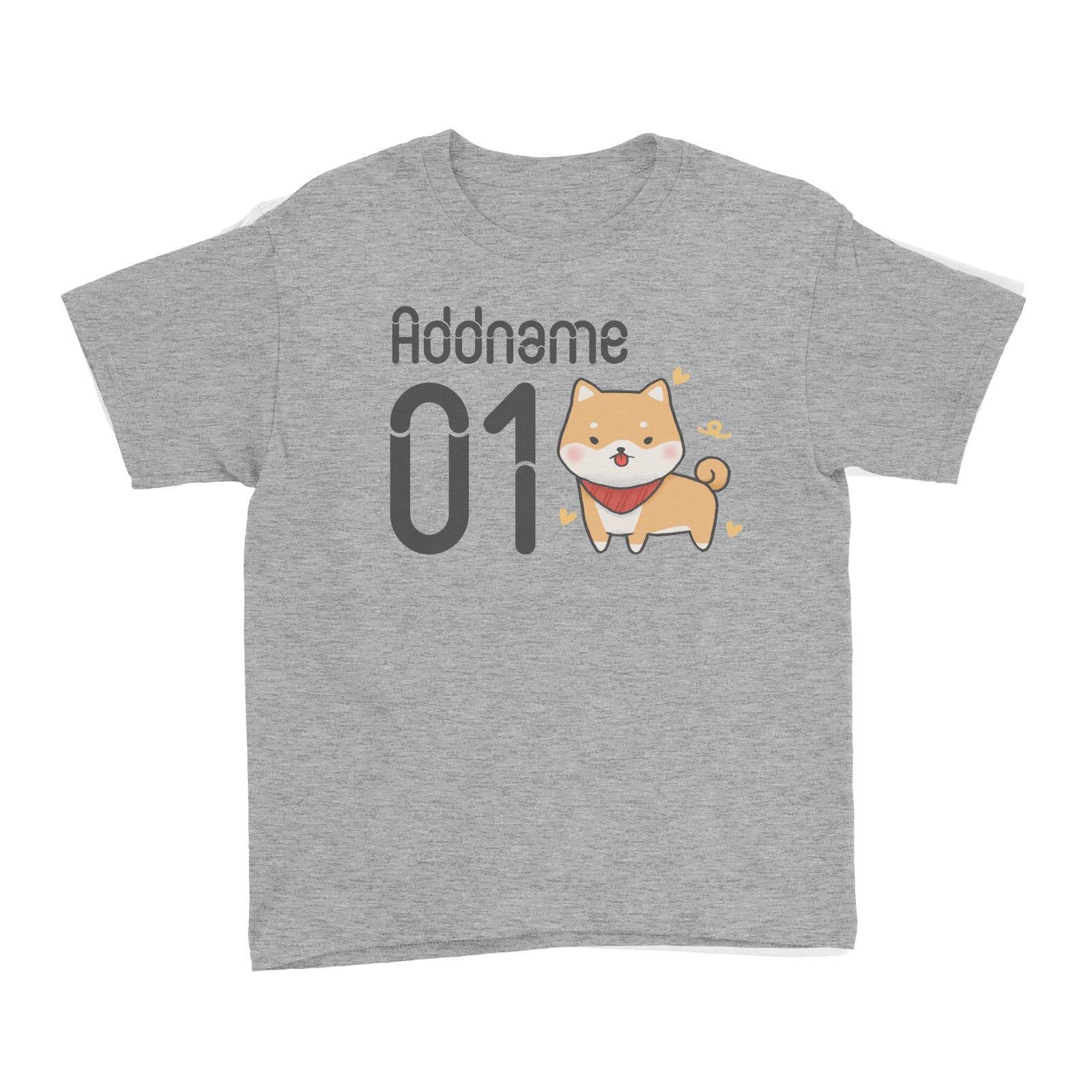 Name and Number Cute Hand Drawn Style Shiba Inu Kid's T-Shirt