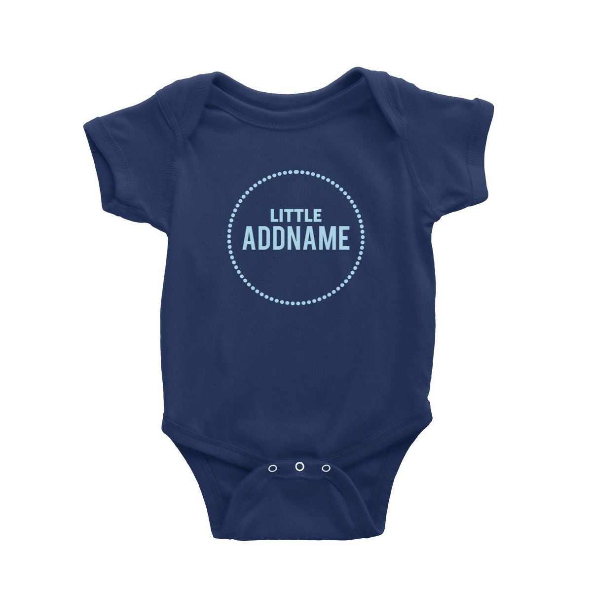 Little Addname in Blue Dotted Circle Baby Romper
