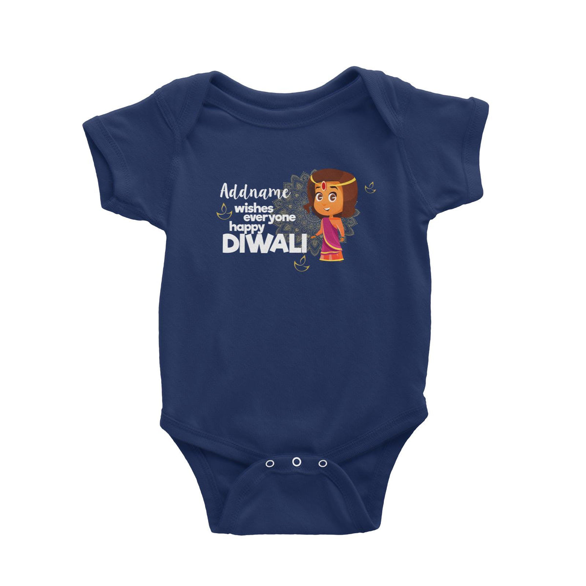 Cute Girl Wishes Everyone Happy Diwali Addname Baby Romper