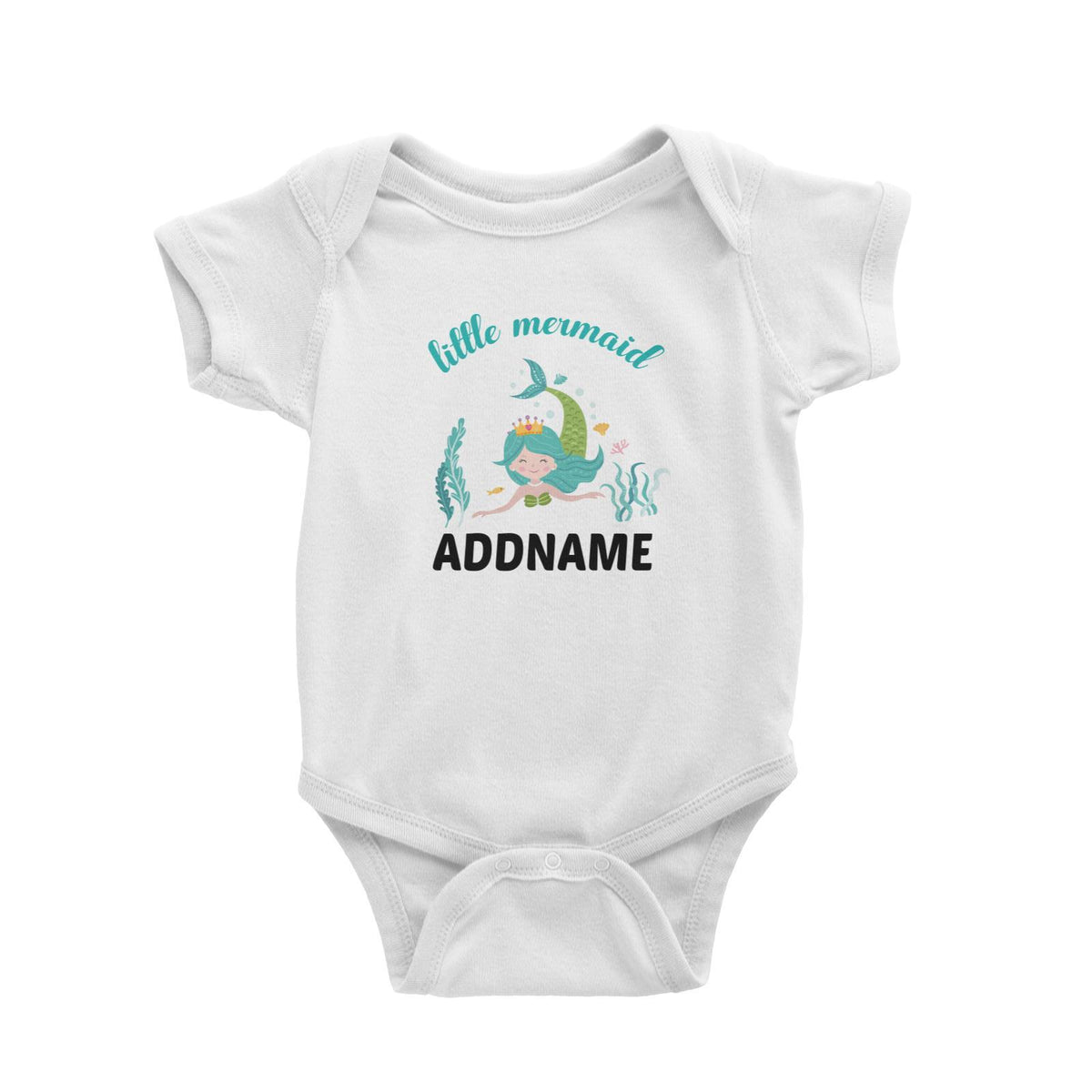 Little Mermaid Turqoise Hair Addname Baby Romper