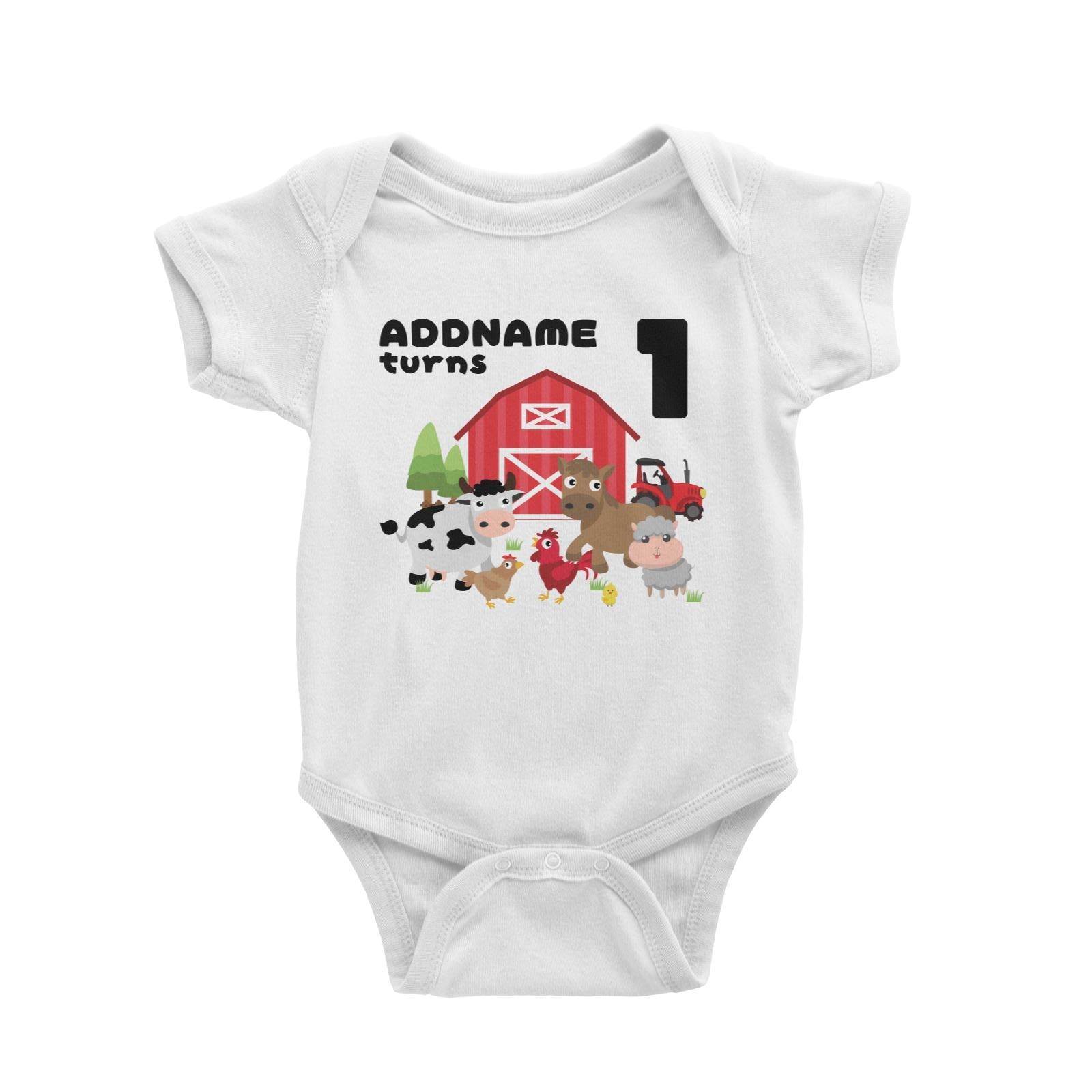 Farm Animals Birthday Theme Personalizable with Name and Number Baby Romper