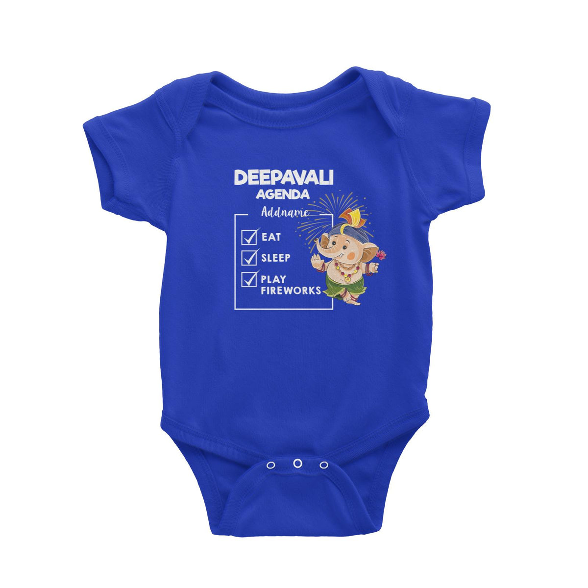 Cute Ganesha Fireworks Addname Deepavali Agenda Baby Romper