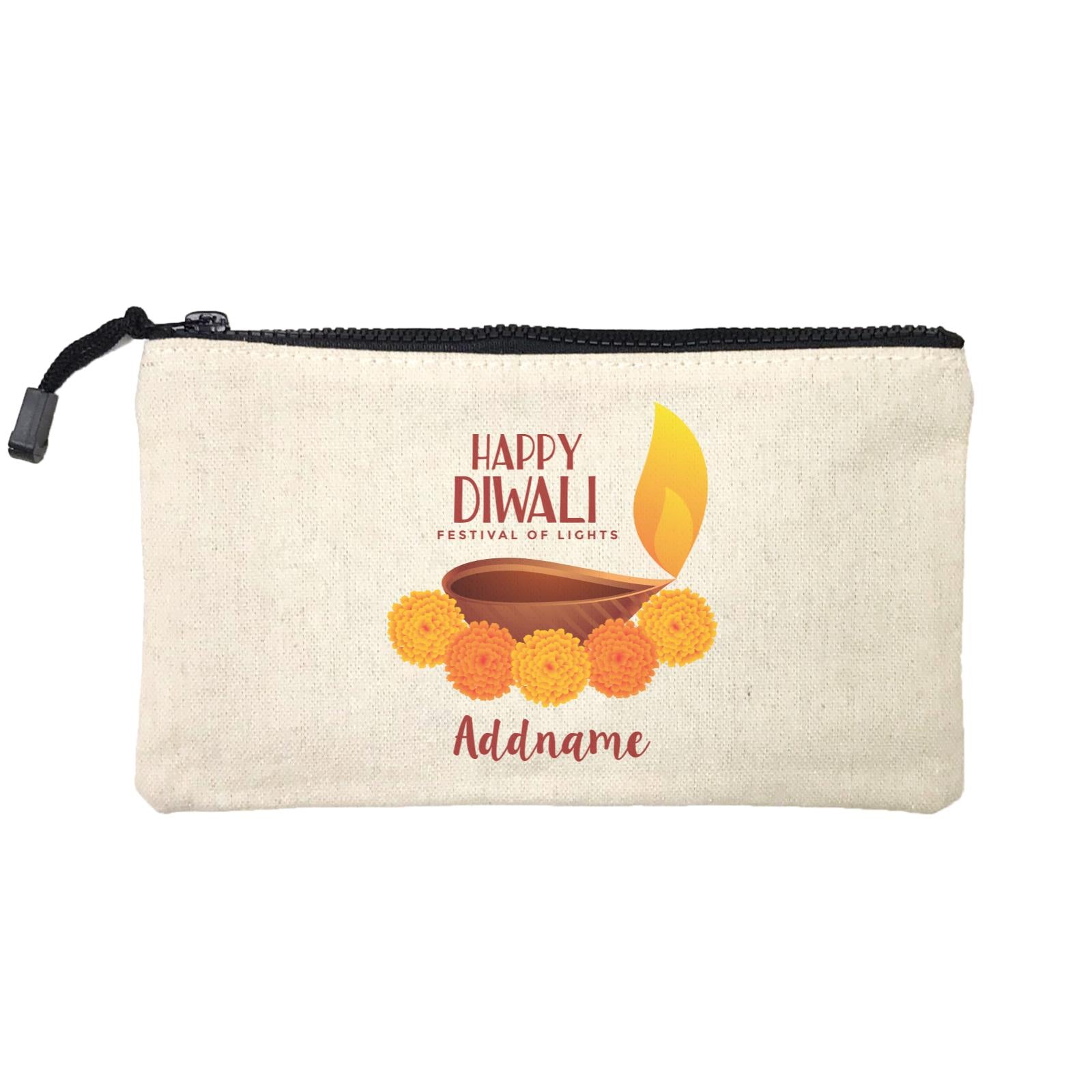 Deepavali Greetings Diyas With Flower Addname Mini Accessories Stationery Pouch