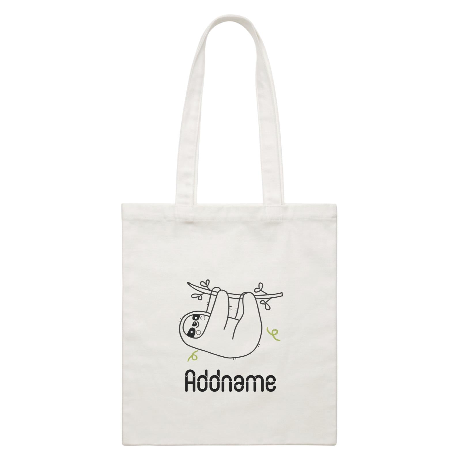 Coloring Outline Cute Hand Drawn Animals Furry Hanging Sloth Addname White White Canvas Bag