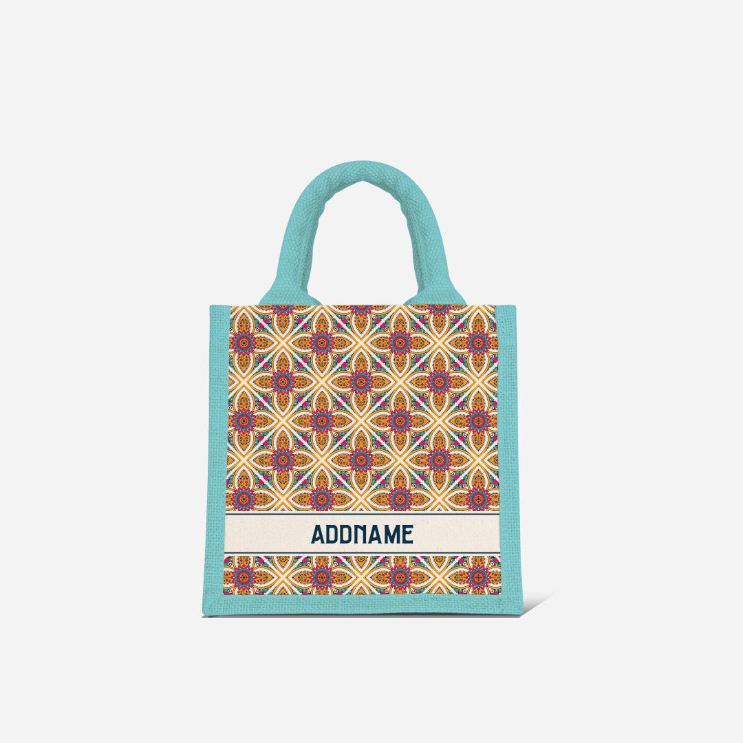 Pookal Series Half Lining Lunch Bag - Vibrant Tiles Light Blue